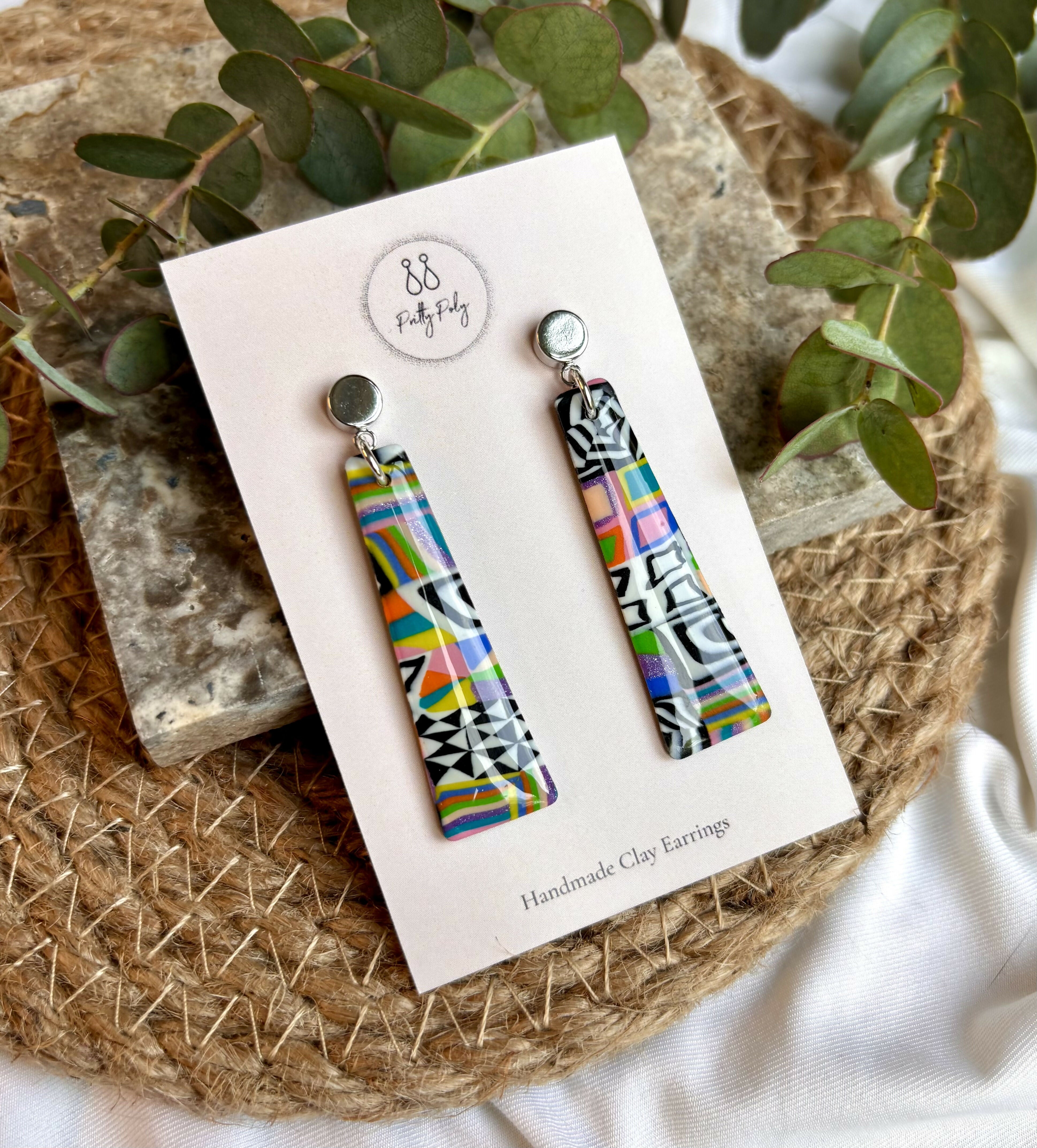 Funky Pattern Collection - Long Dangle Polymer Clay Earrings