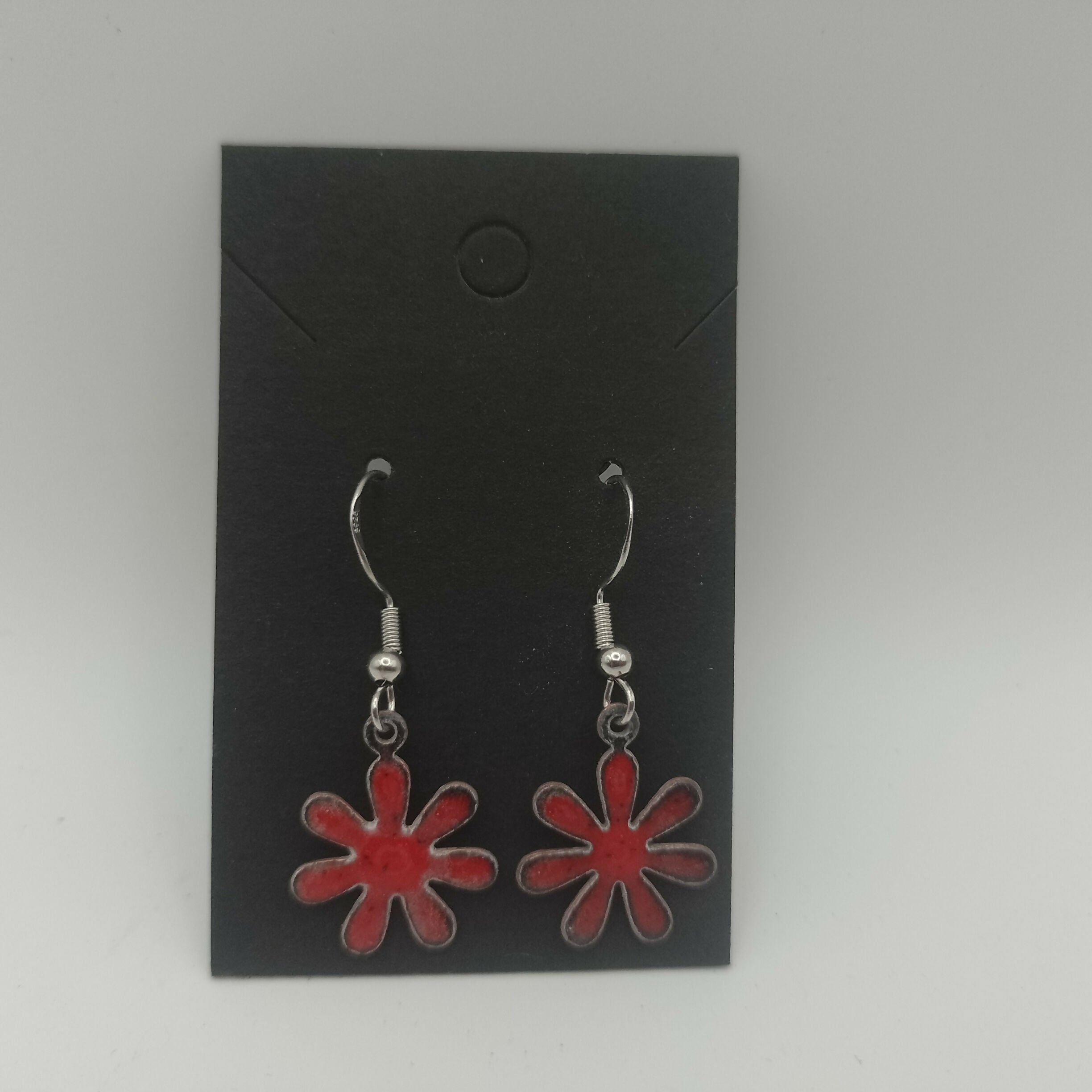 Red Enamel Flower Earrings