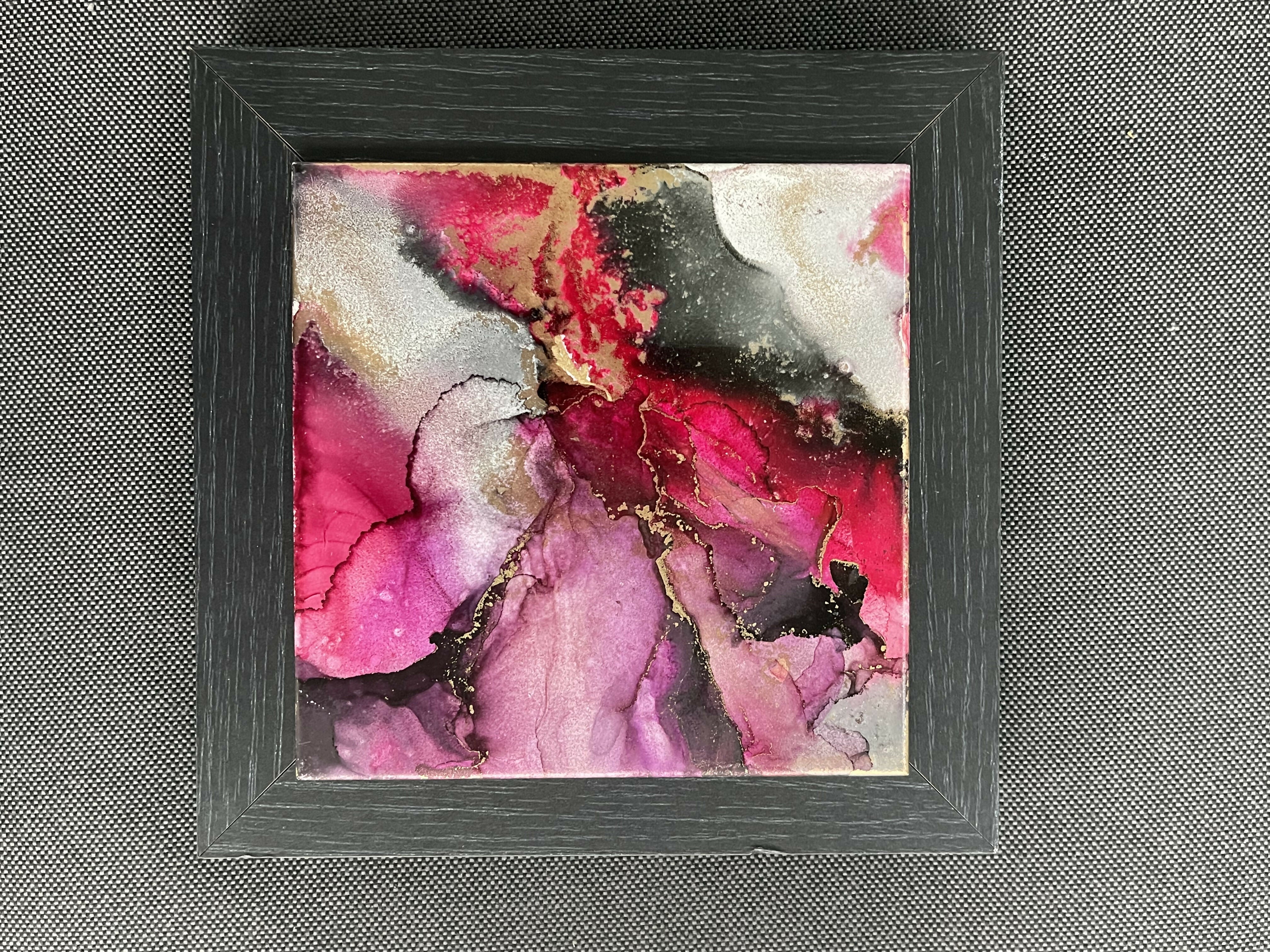 Red, Purple, Black and Gold Symphony - Original Ceramic Tile Painting