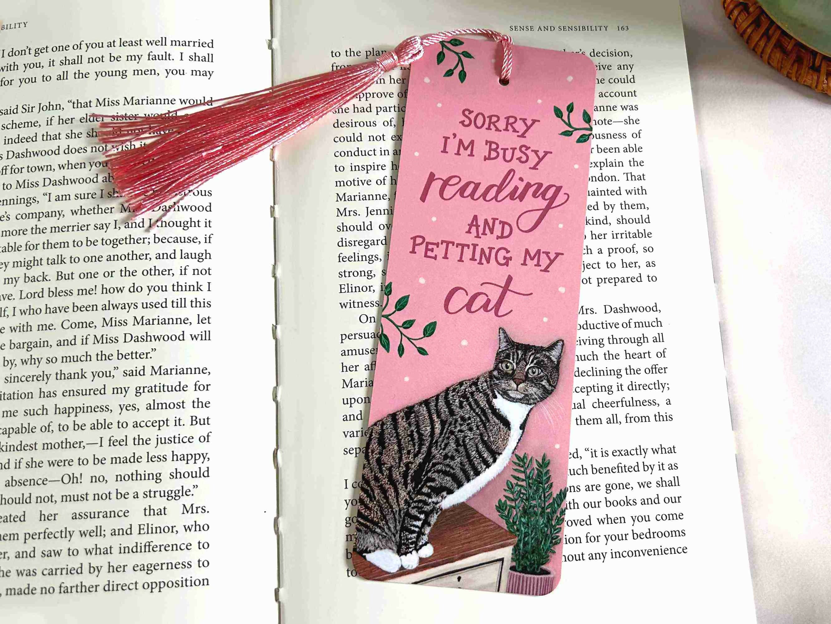 Tabby Cat Bookmark Pink