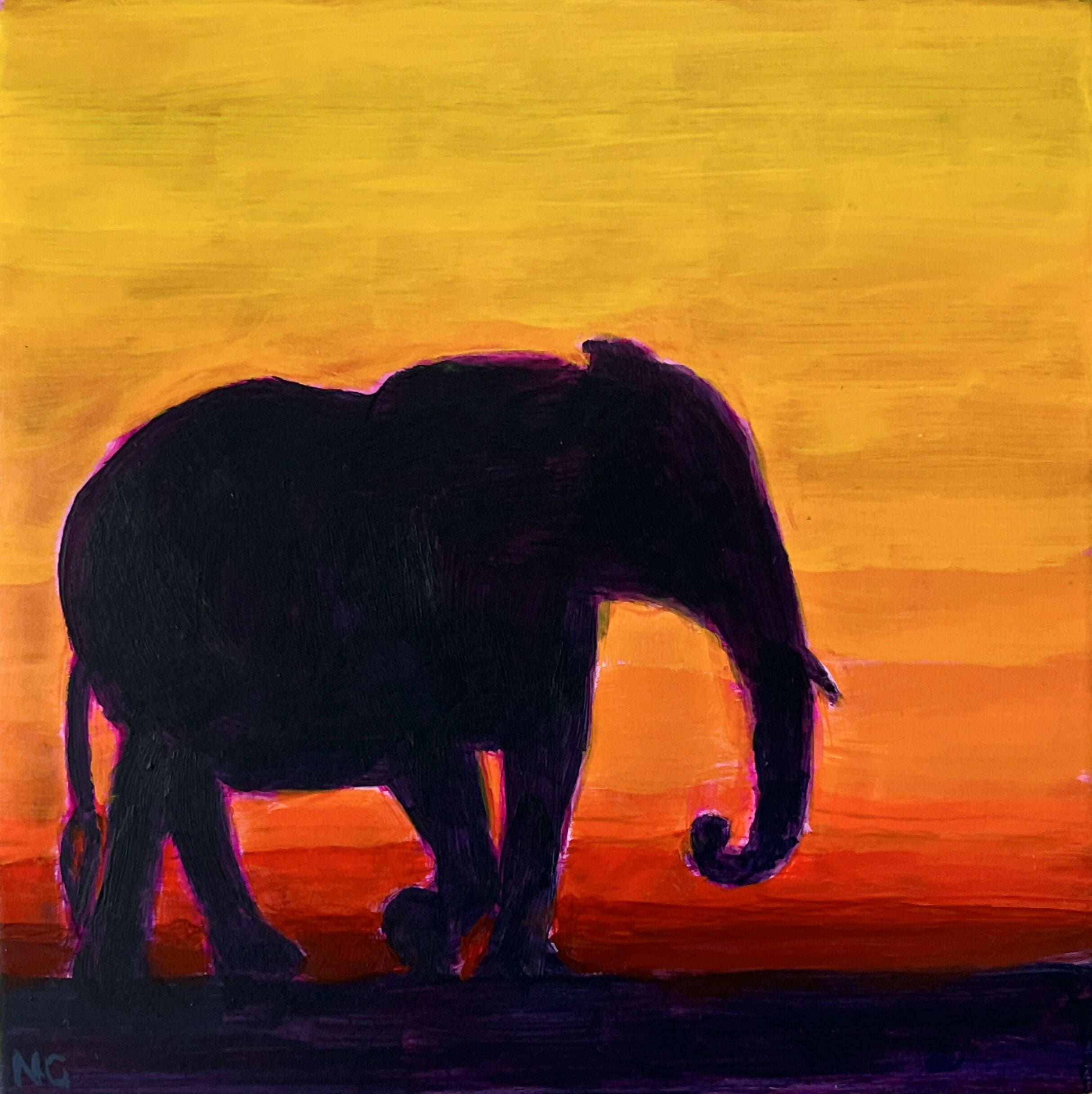 Elephant Sunset - Original Acrylic Painting