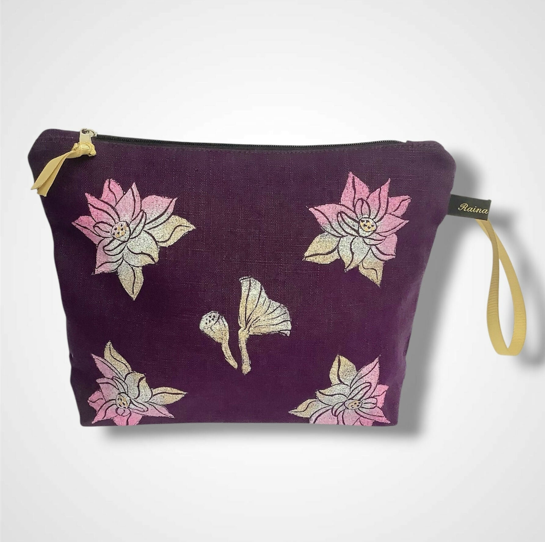 Purple Lotus Flower Linen Women’s Makeup Bag