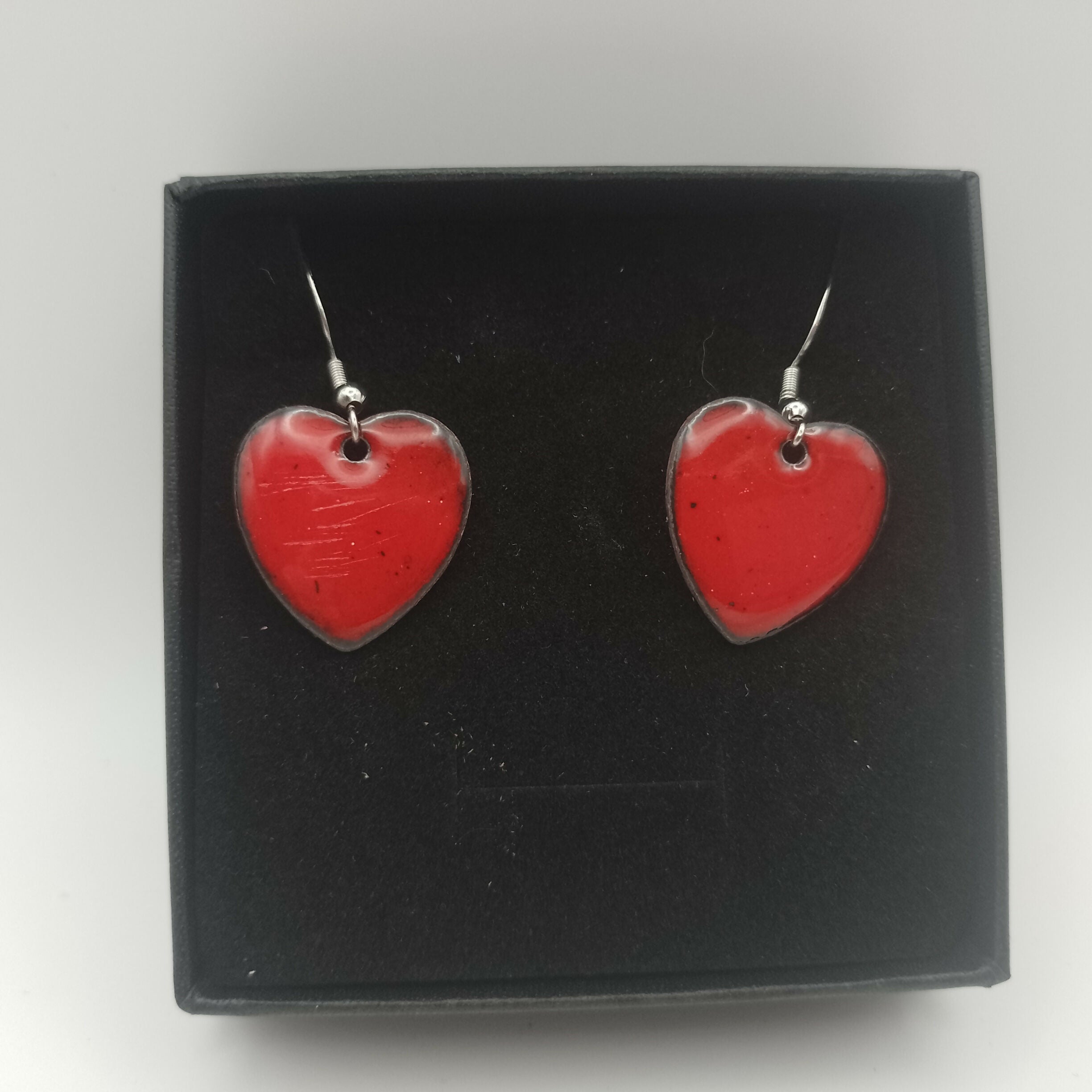 Scarlet Red Enamel Heart Earrings