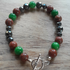 Tibetan Silver Toggle Clasp Bracelet with Red Jasper, Green Chalcedony and Faceted Grey Hematite.