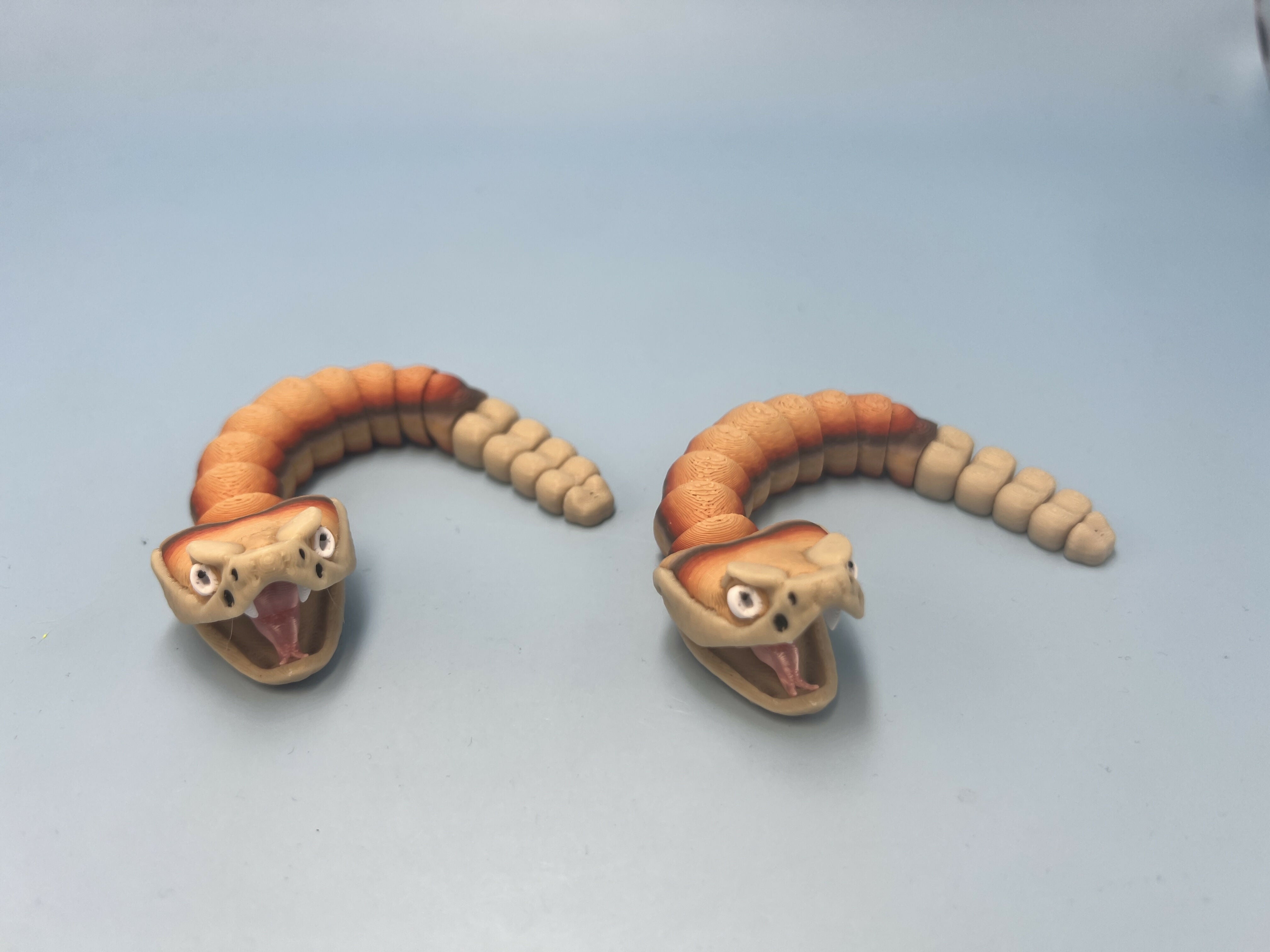 3D Printed SMALL: Articulated Sensory Fidget Animal friends Rattle Snakes (GREEN/YELLOW) & (BROWN/TAN) 14.5cm