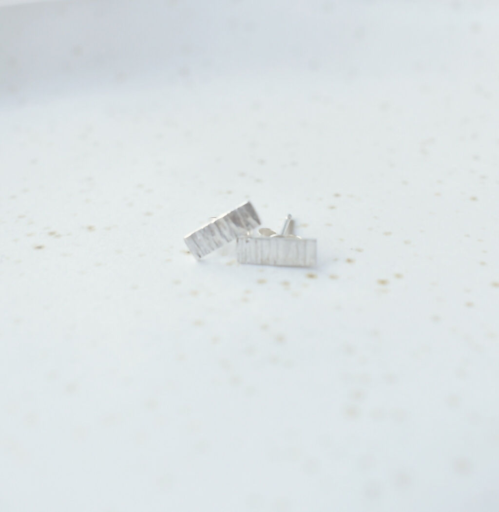 Sterling Silver Patterned Rectangle Stud Earrings
