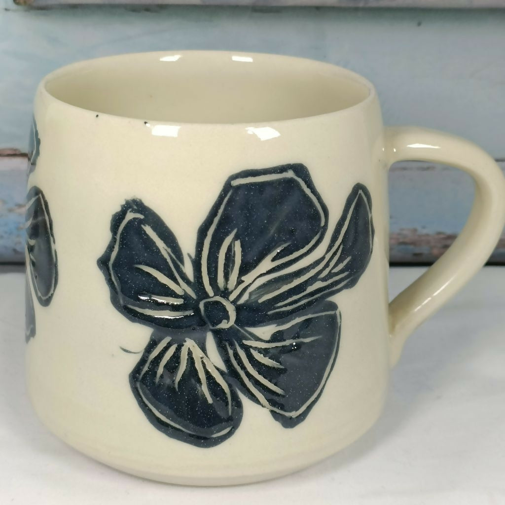 Carved Black Slip Flower Mug