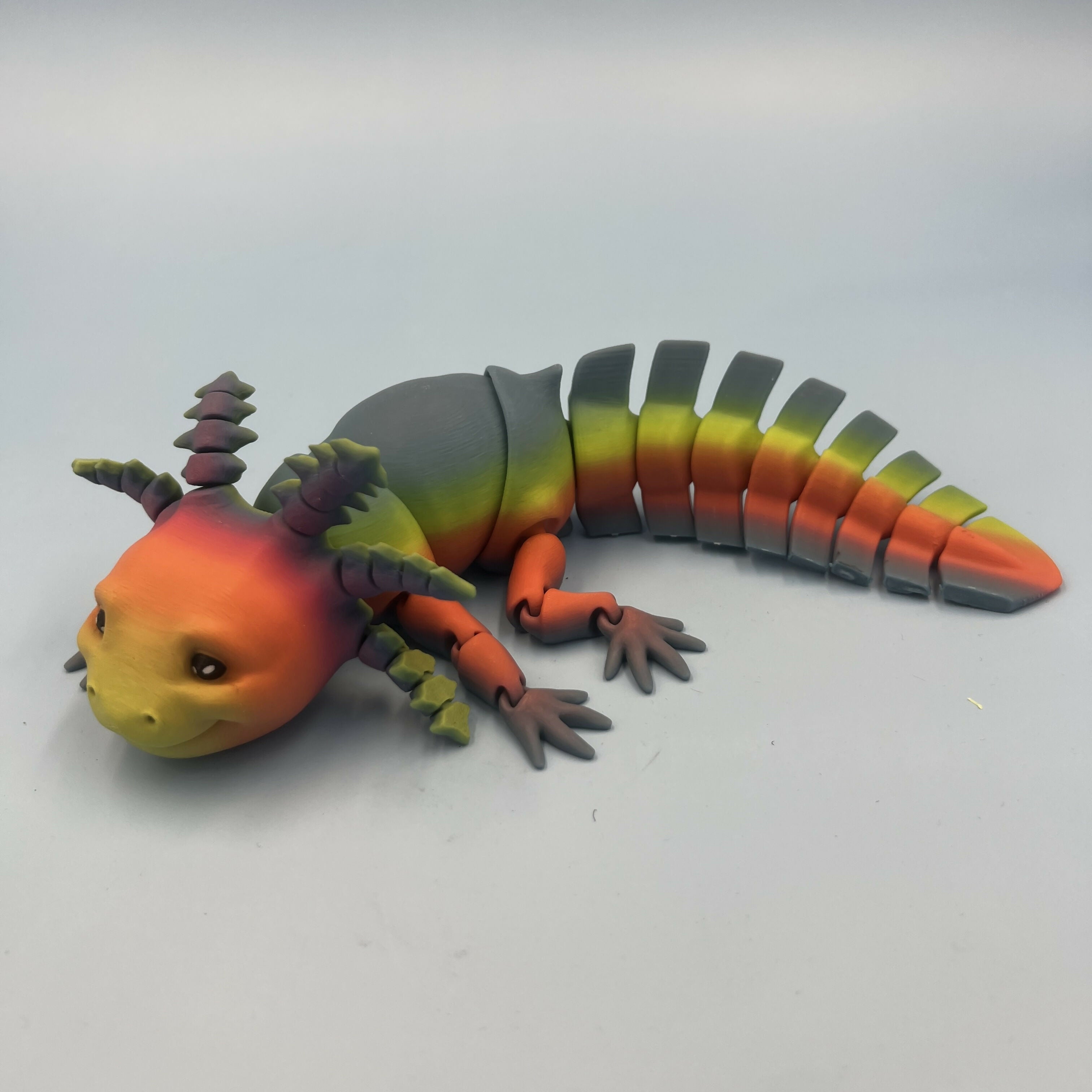 3D Printed LARGE: Articulated Sensory Fidget Animals friends Axolotl (Rainbow Green/Pink/Blue ) 25cm