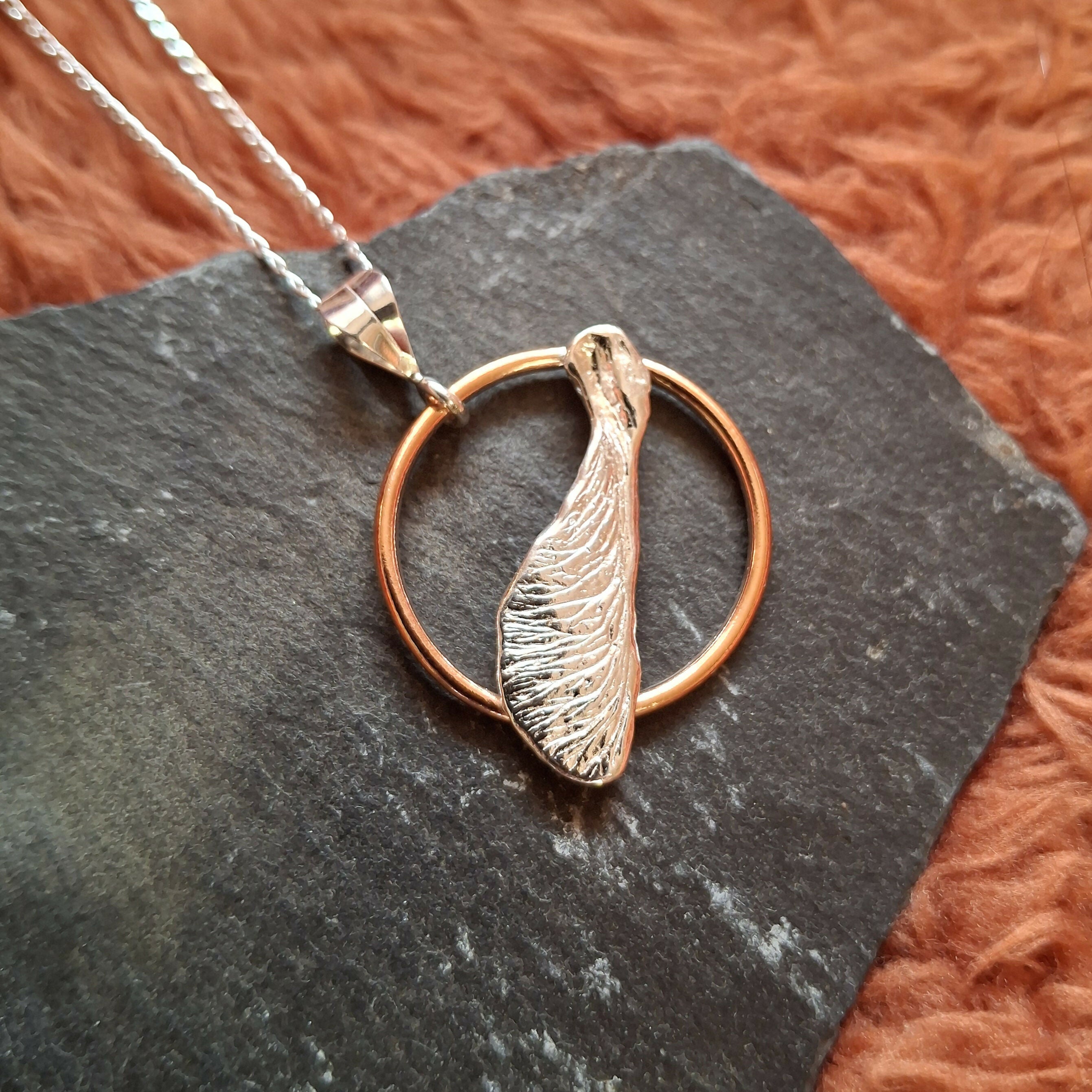 Handmade Real Helicopter Seed Silver Copper Necklace