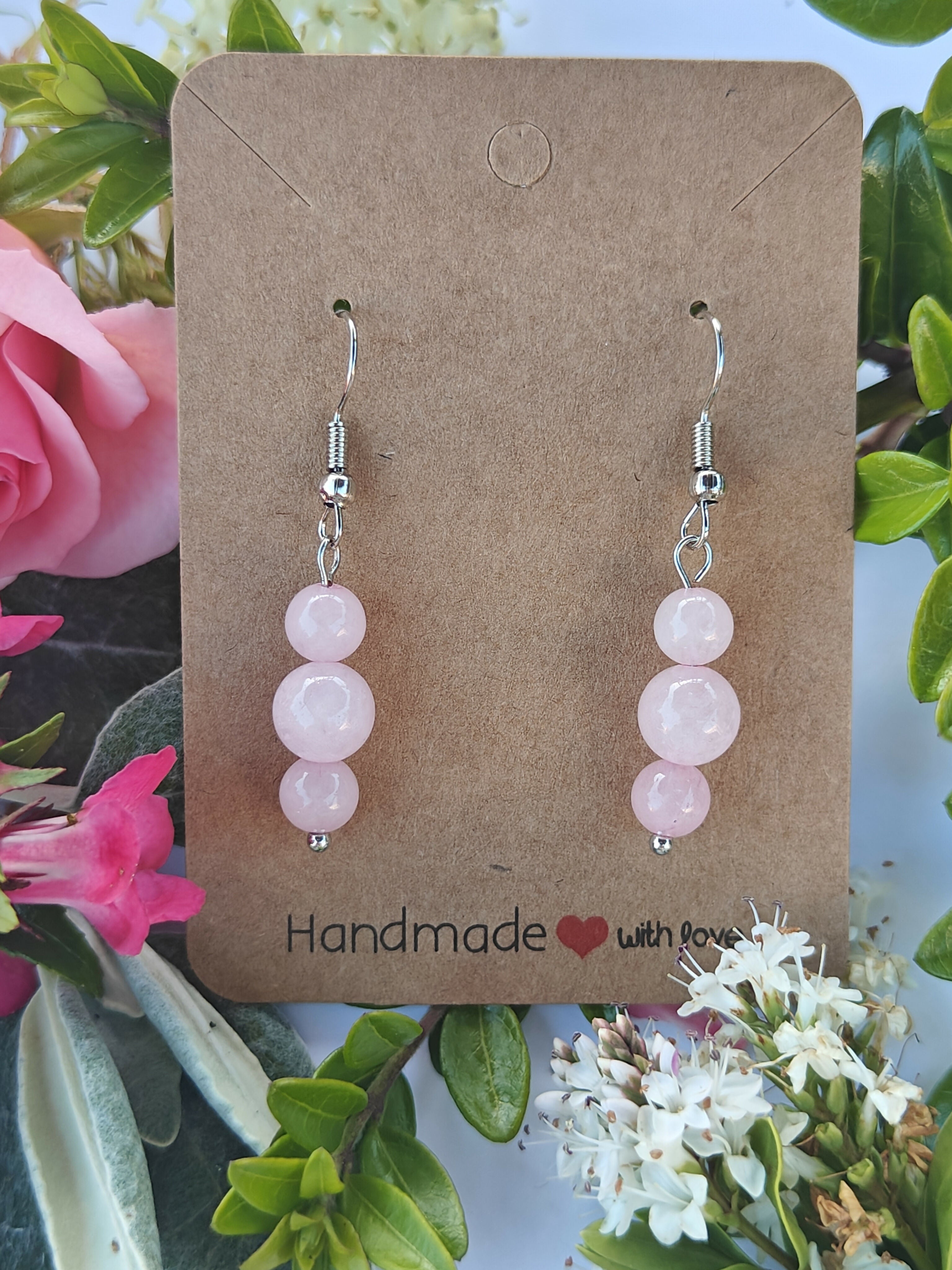 Rose Quartz Wire Wrapped Crystal Bead Earrings