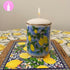 Mediterranean Inspired Lemon Design On White Candle