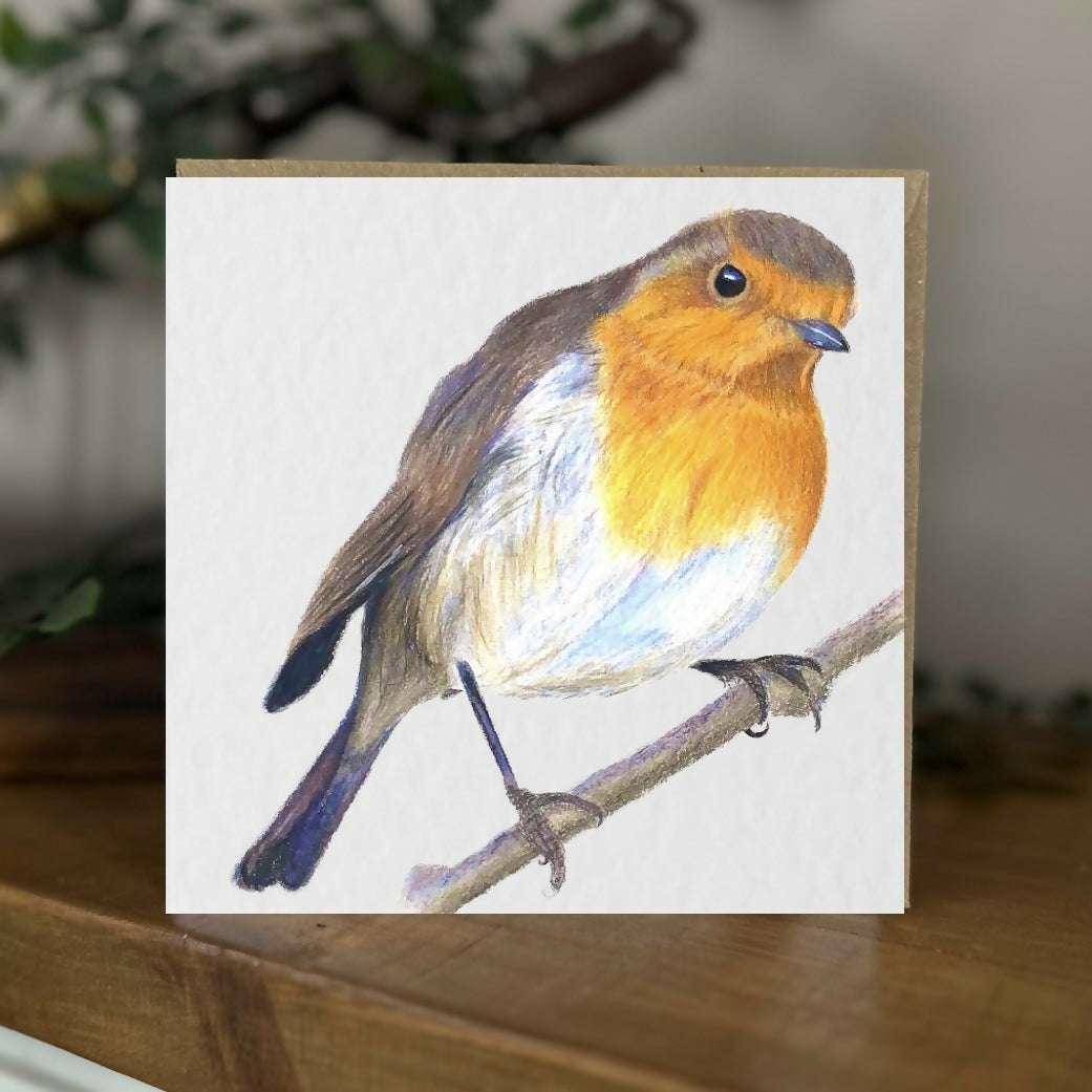 Robin Bird Greeting Card – British Wildlife Art – Blank Inside