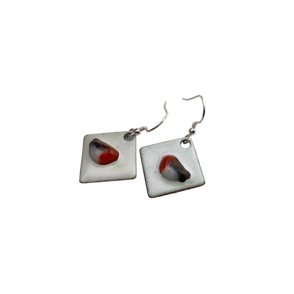Handmade Robin In The Snow Christmas Earrings Enamel And Sterling Silver