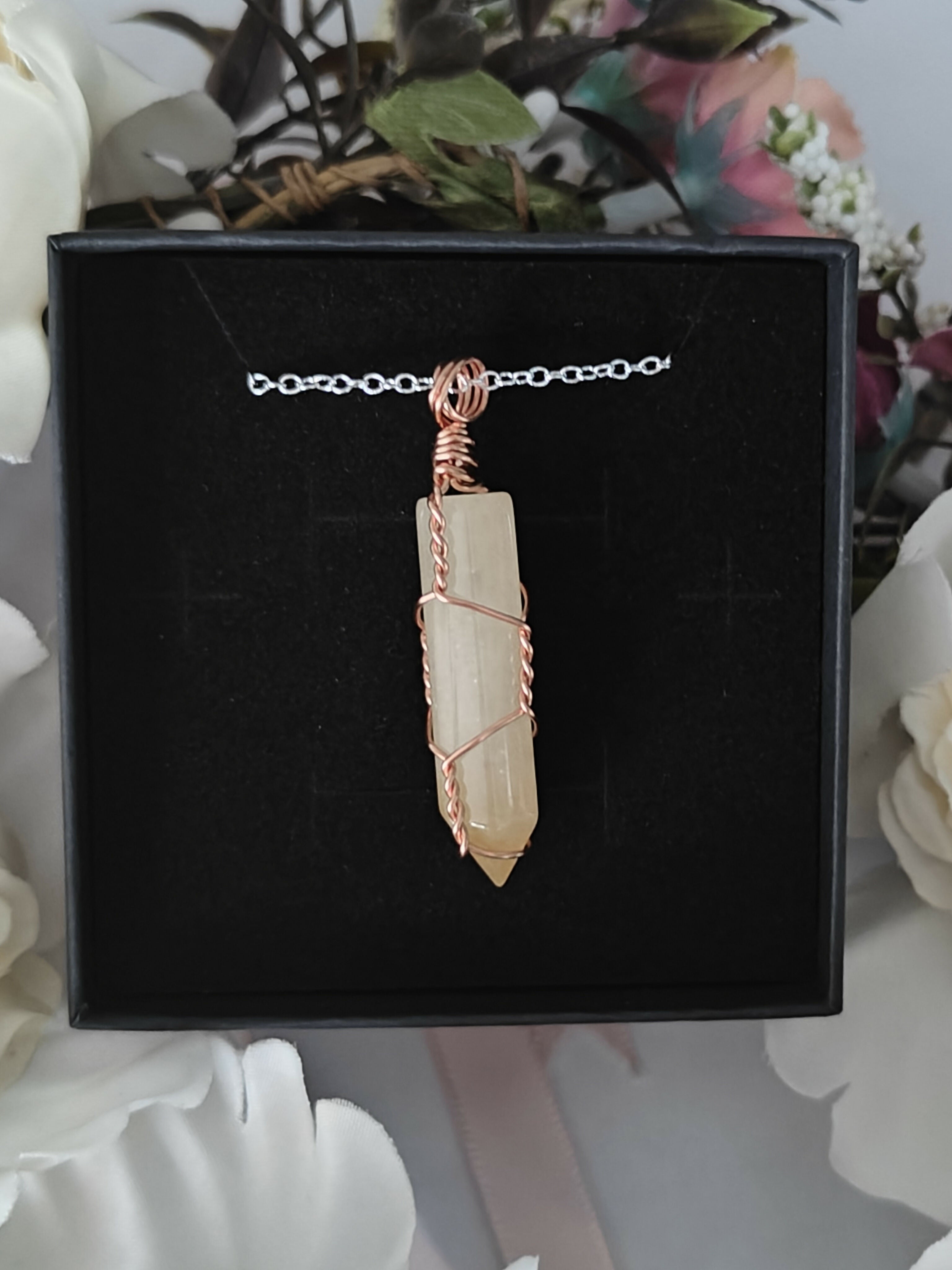 Yellow Aventurine Crystal Point Necklace on Sterling Silver Chain