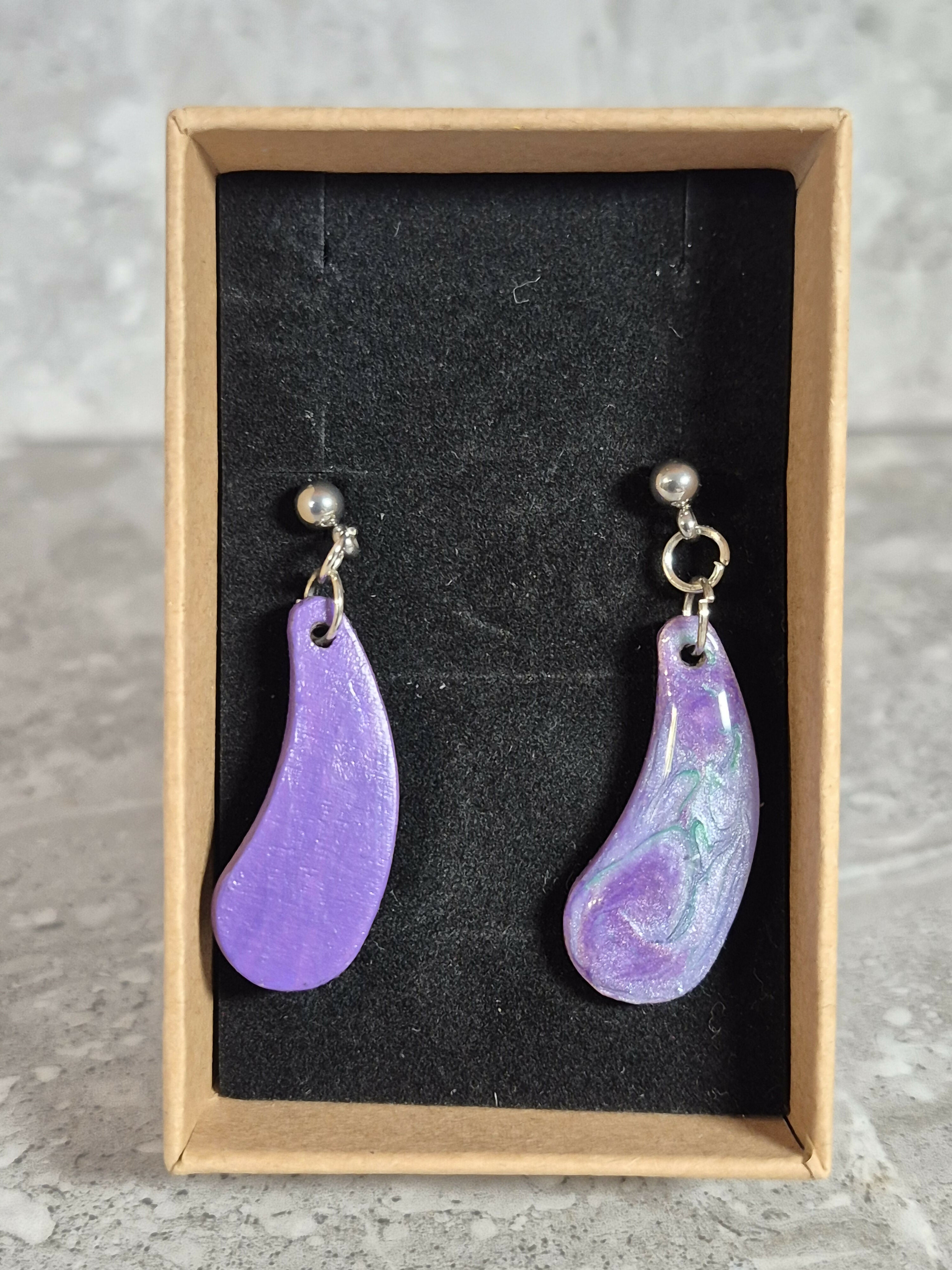 Handcrafted Teardrop Shaped Purple And Lilac Earrings