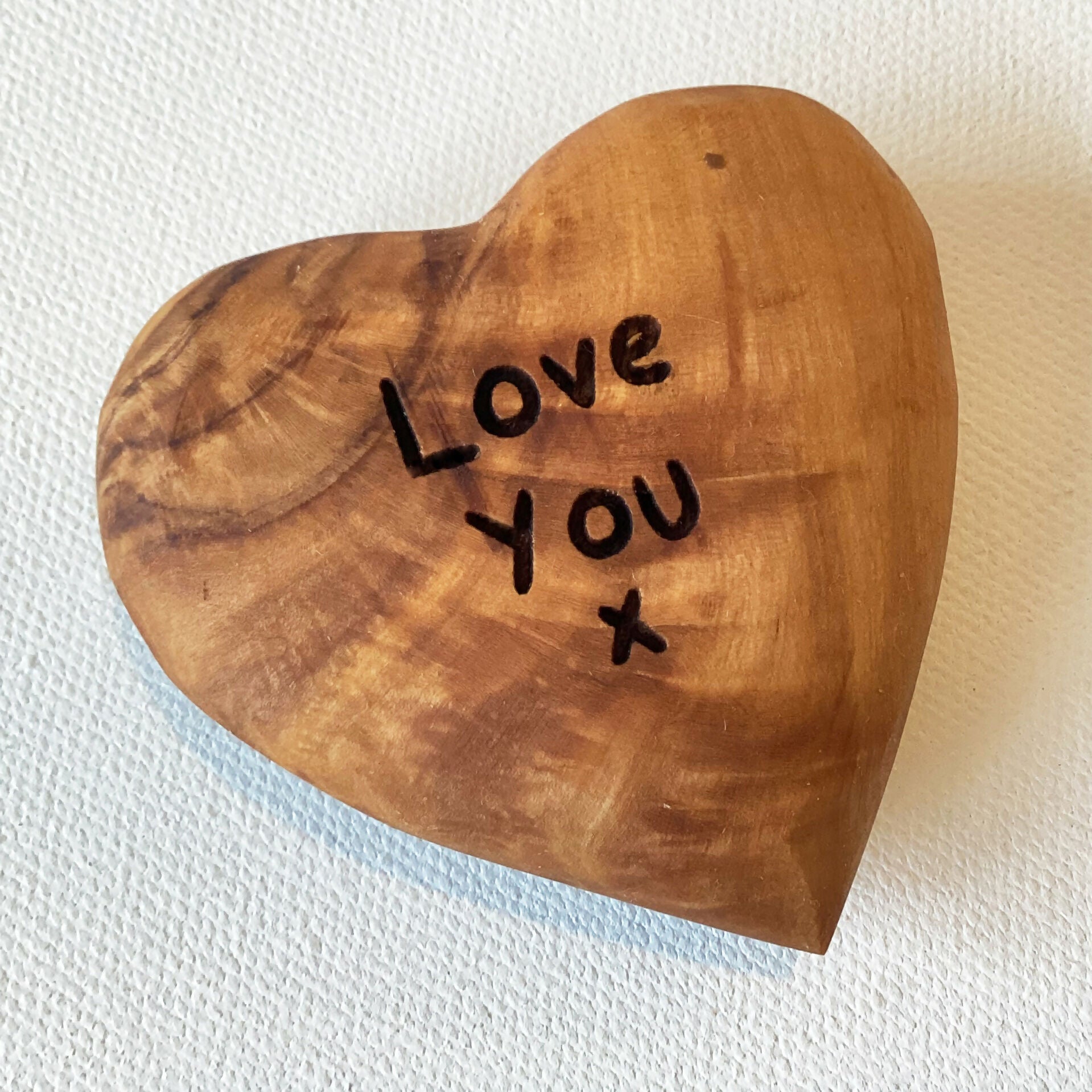 Engraved Solid Olive Wood Hearts