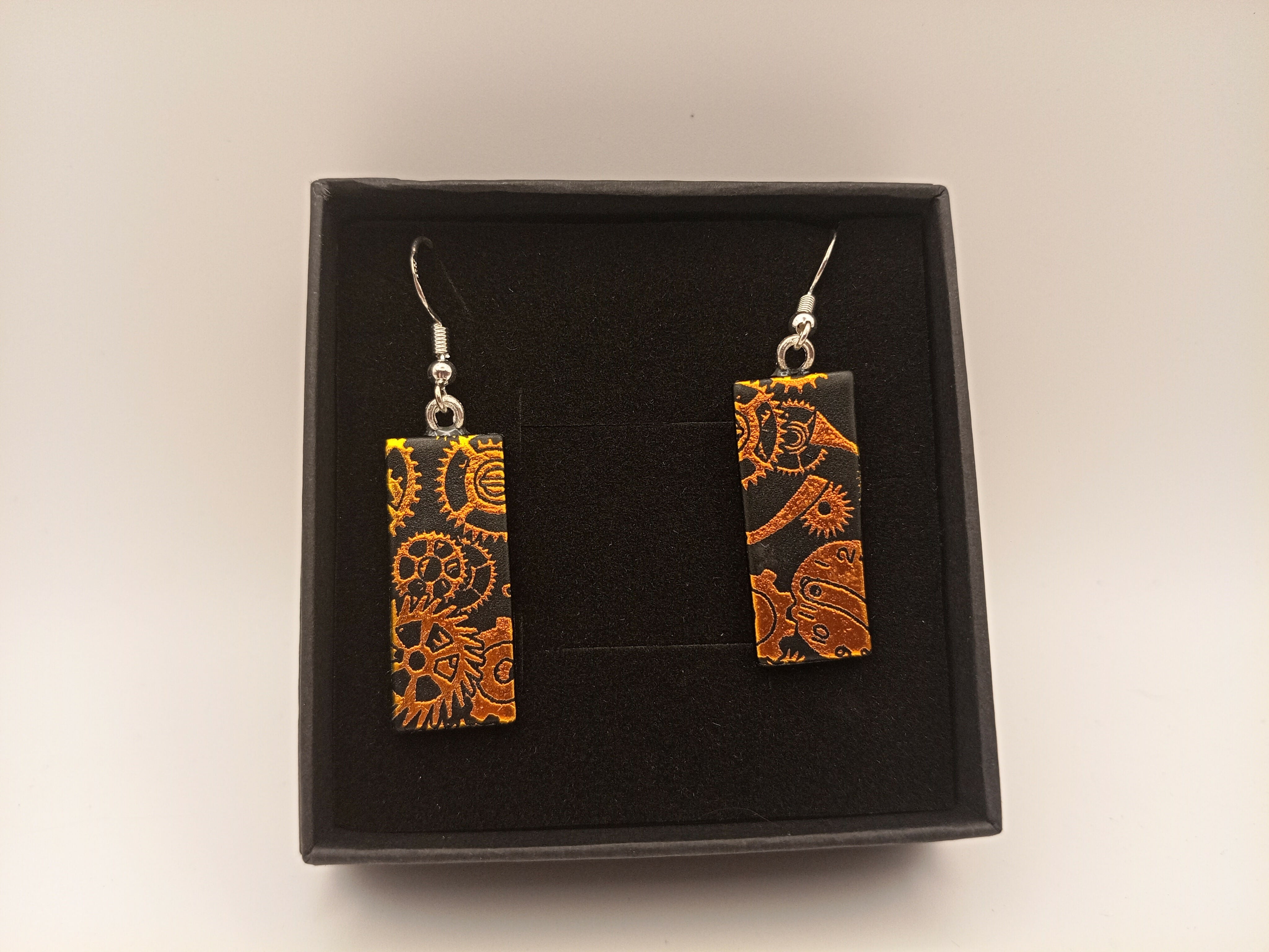 Orange and Gold no Black Steampunk Earrings