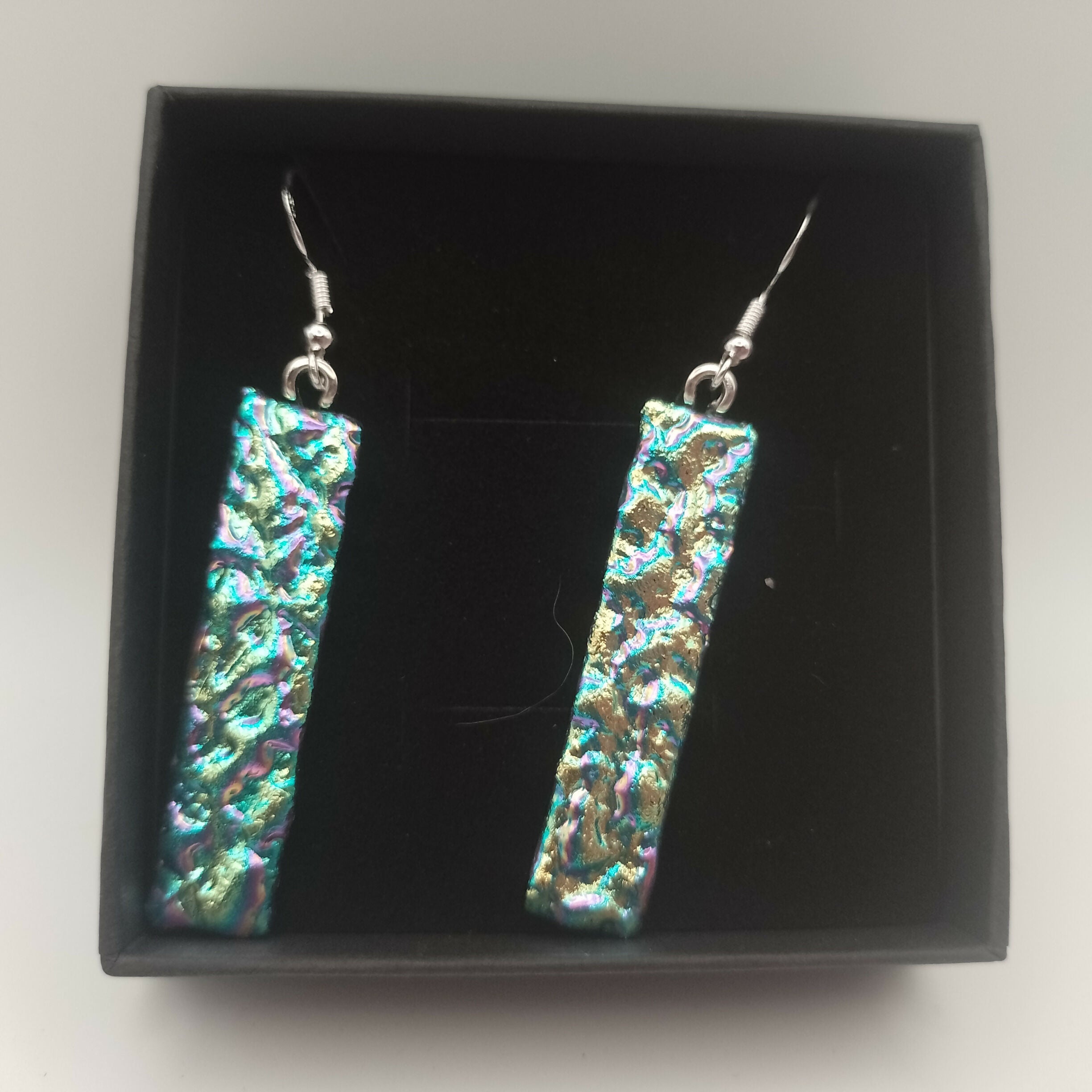 Green and Pink Dichroic Glass Earrings