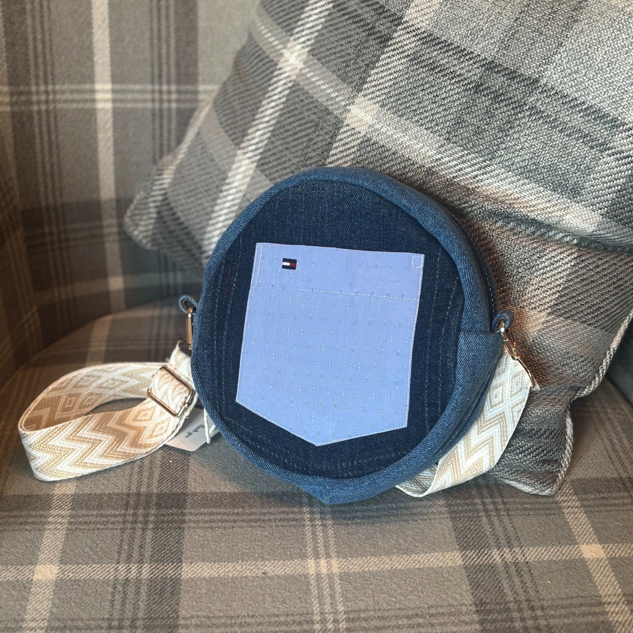 Unique Bag Round Handbag Made From Upcycled Jeans And fabric