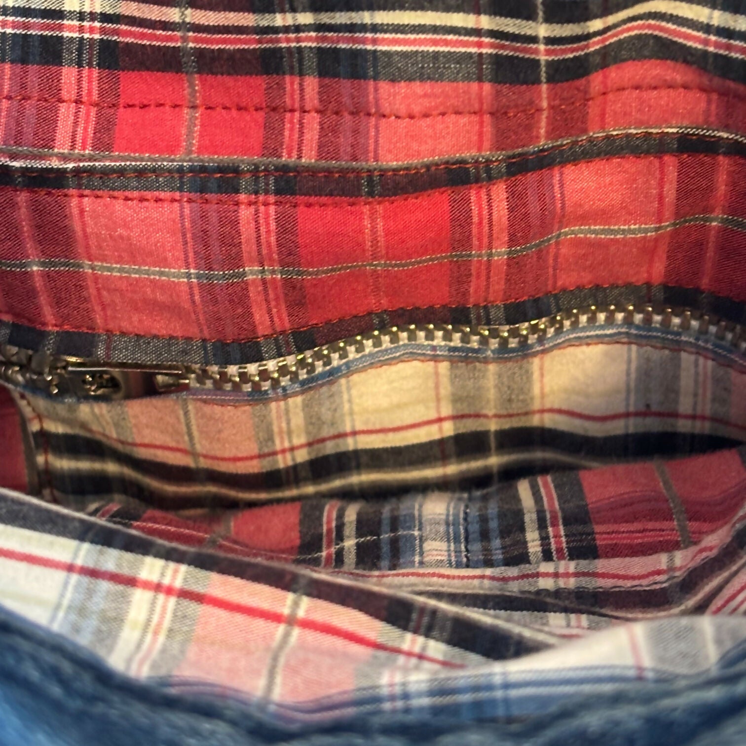 Unique Bag Handbag Made From Upcycled Jeans And Fabric With Detachable Handle