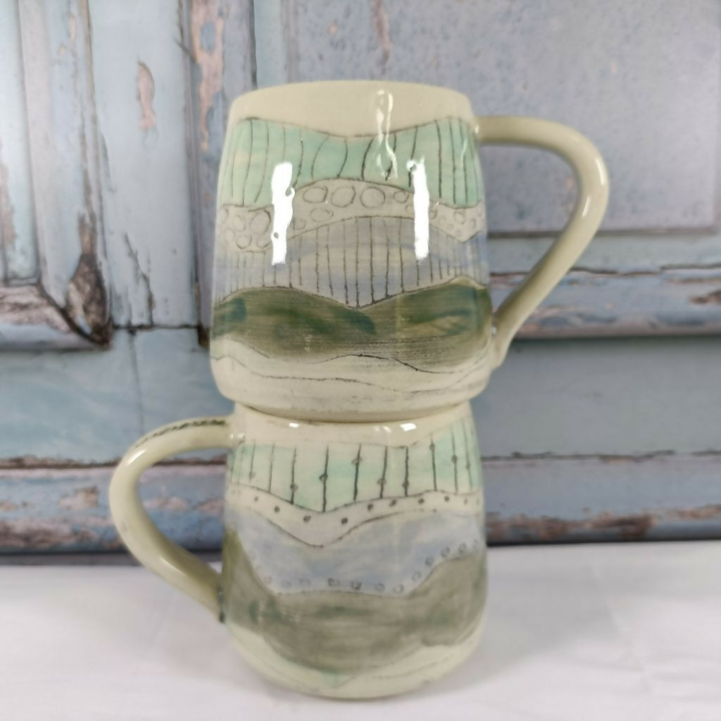 Hand Painted White Stoneware Mug