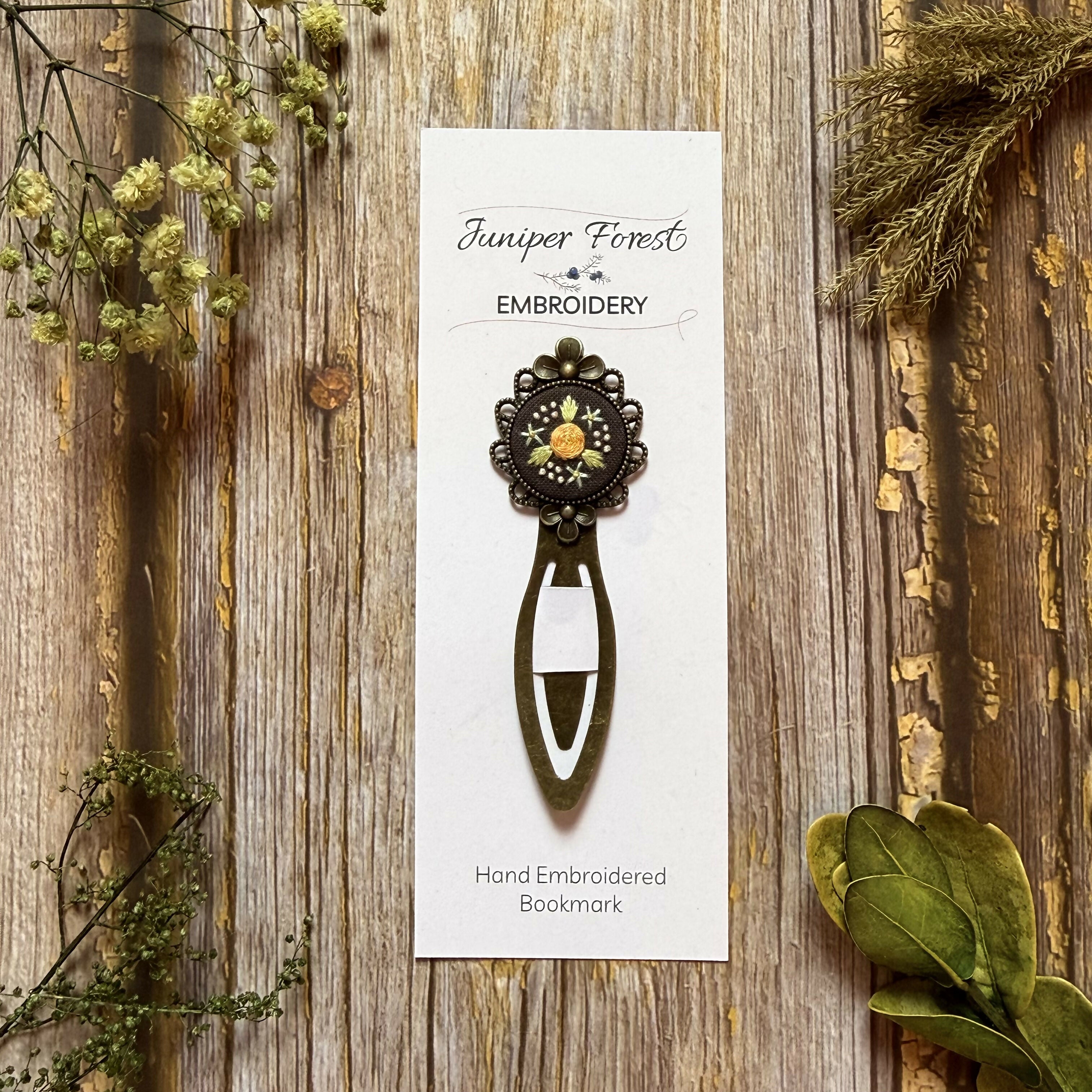 Bronze Hand Embroidered Floral Bookmark