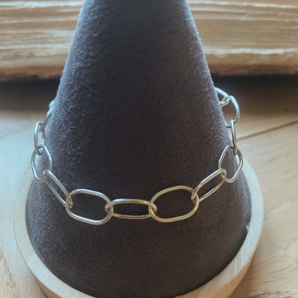 Sterling Silver Unisex Oval Luna Link Bracelet - Various Sizes