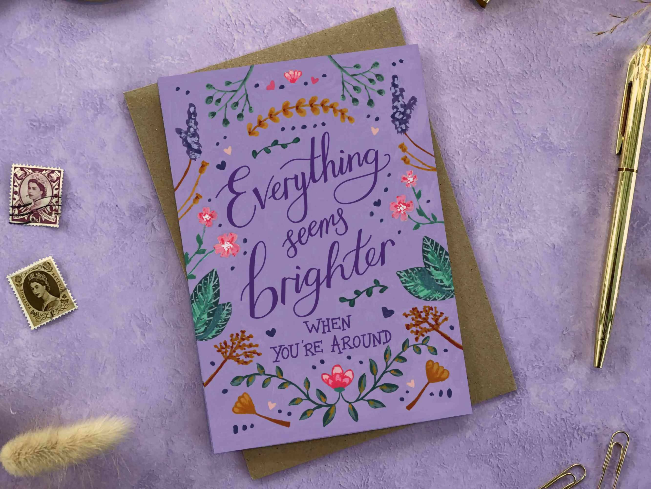 Purple Floral Positivity A6 Greeting Card