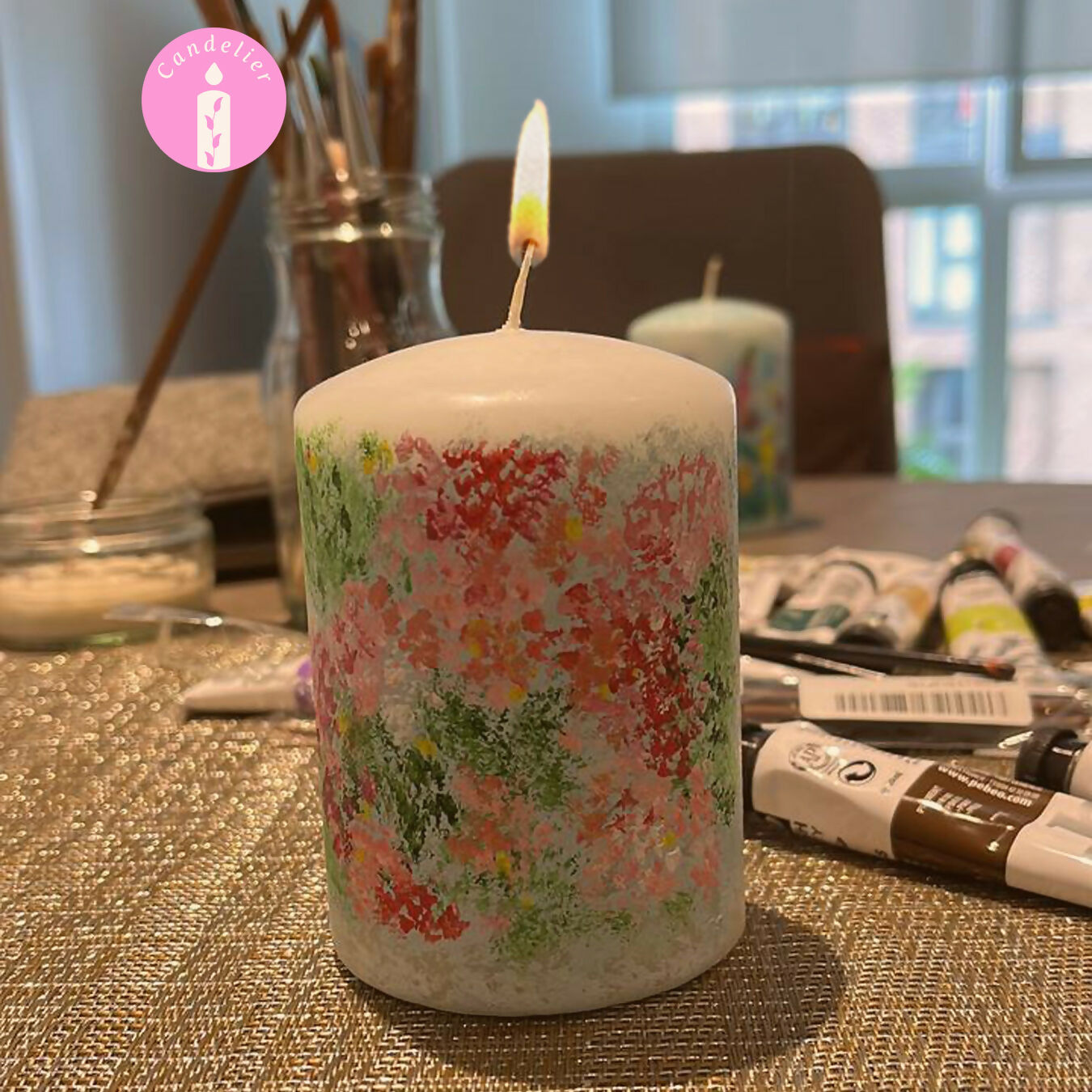 White Floral Candle,Garden Whispers