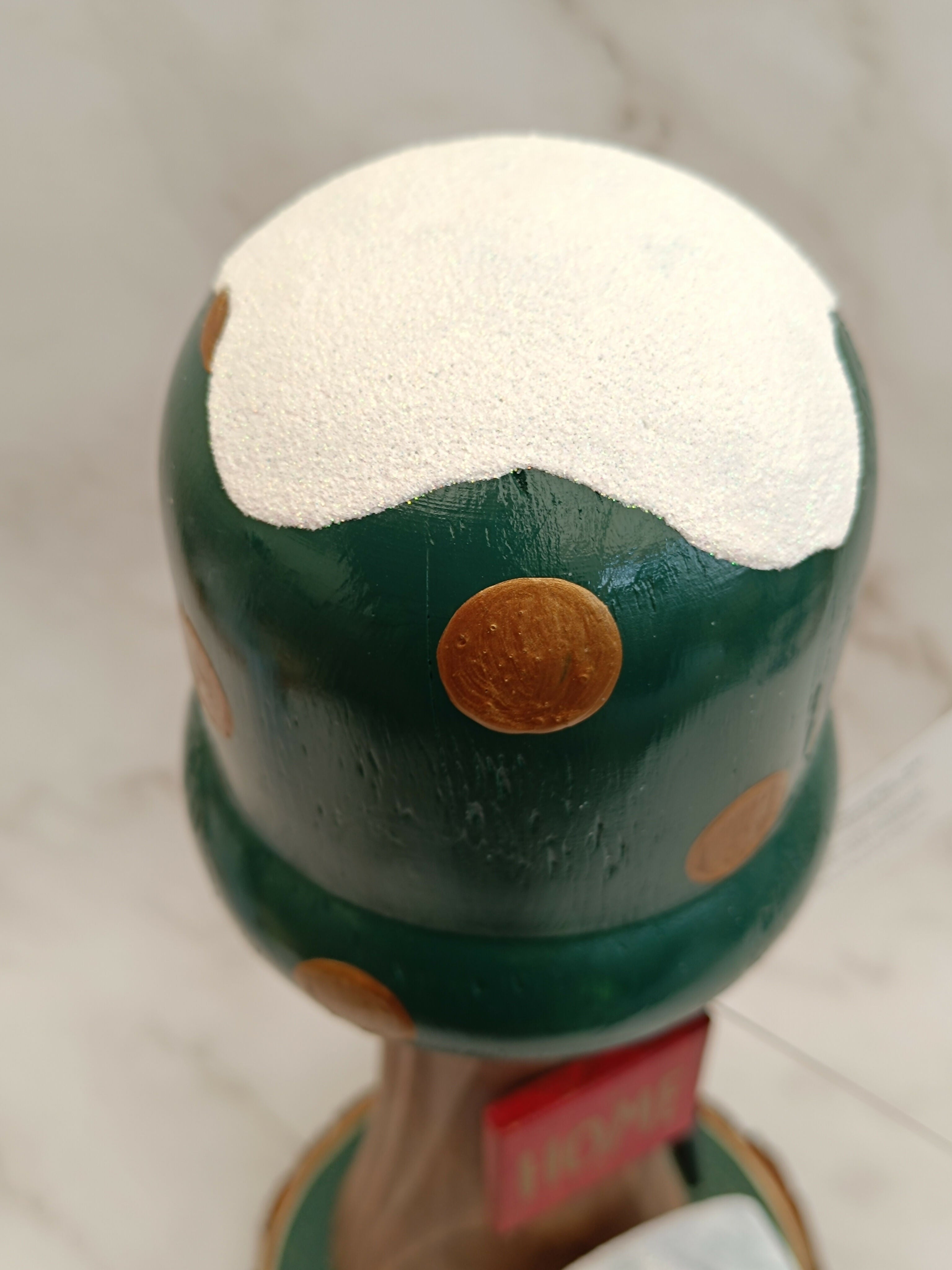 30cm Green Handmade, Free Standing Painted Wooden Bell Shaped Topped Toadstool Elf House - Whimsical Woodland Ornament & Holiday Keepsake