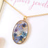 Real Blue Flower Oval Necklace Gold Plated