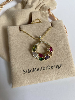 Colourful gem circle necklace