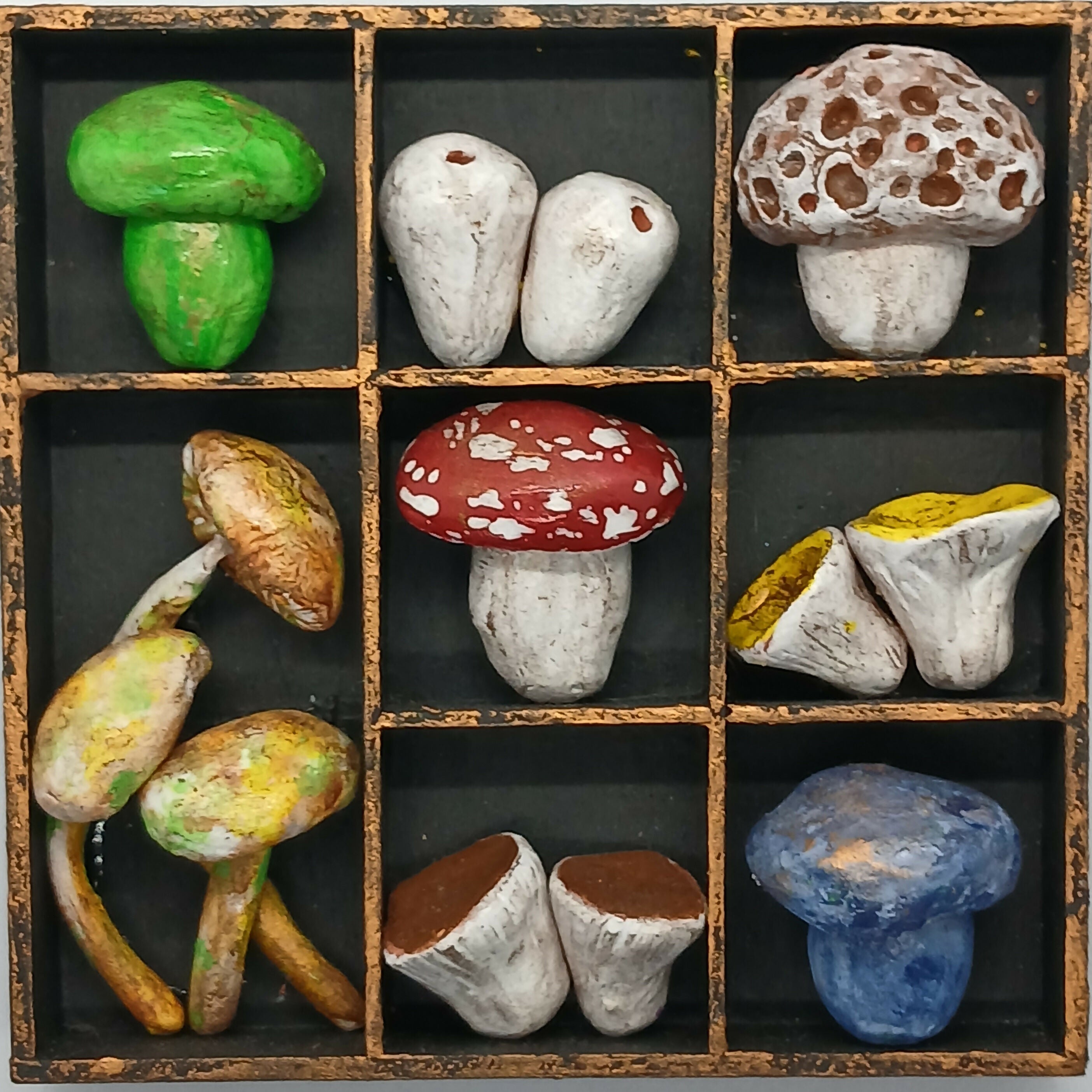 Clay Toadstool Small Wooden Black Painted Trinket Tray