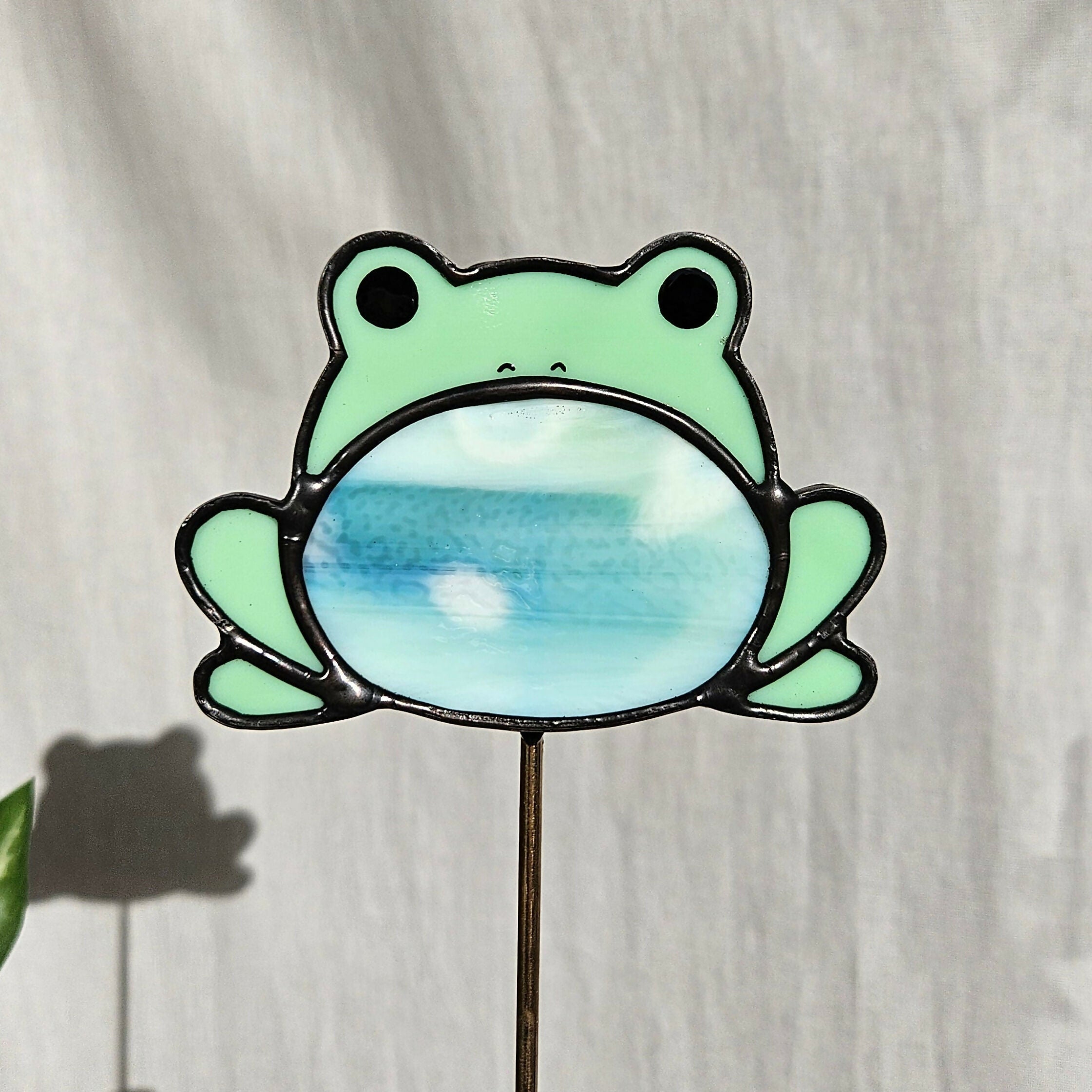Grumpy Frog Stained Glass Plantstake