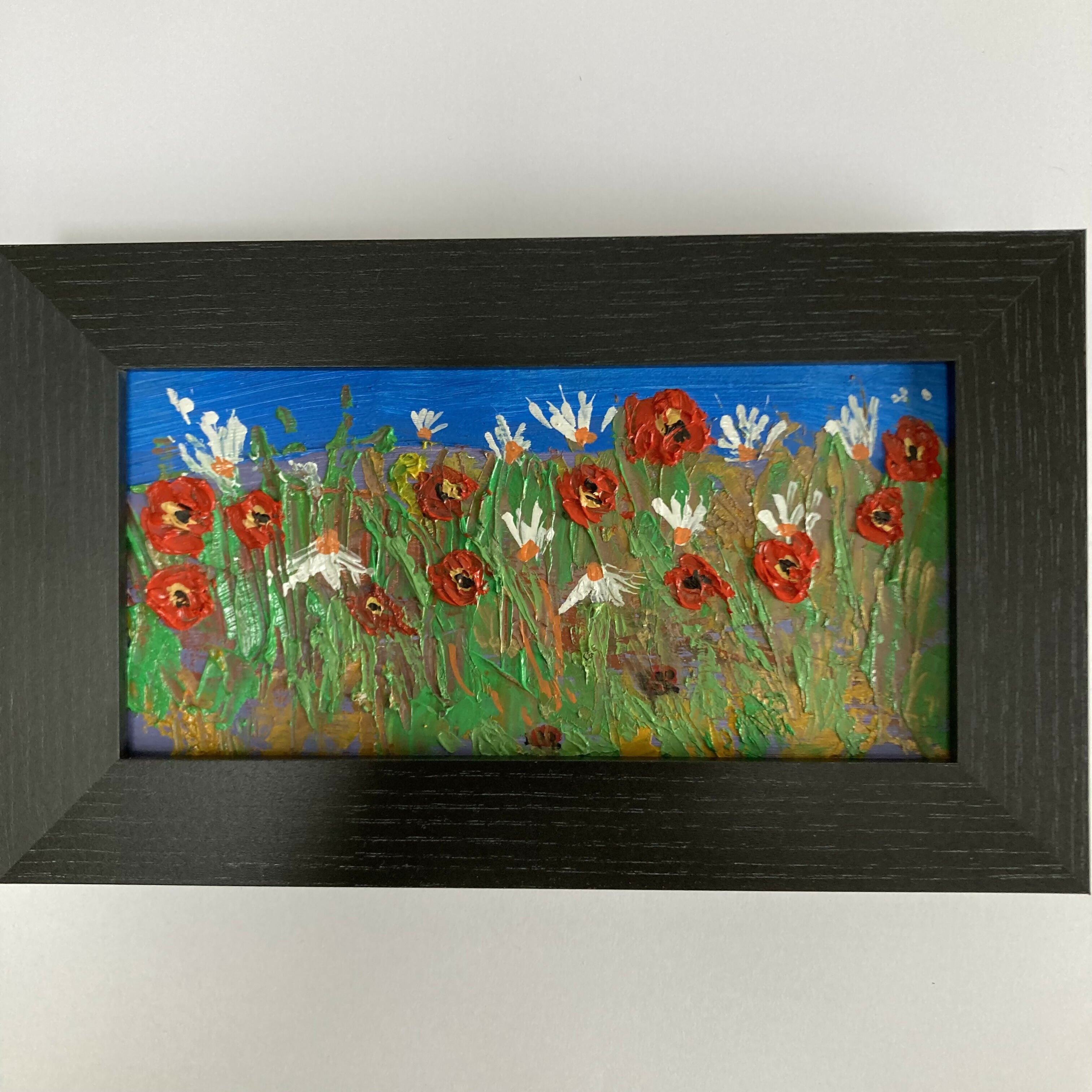 Poppies & Daisies Original Oil Painting On Wood In Black Frame