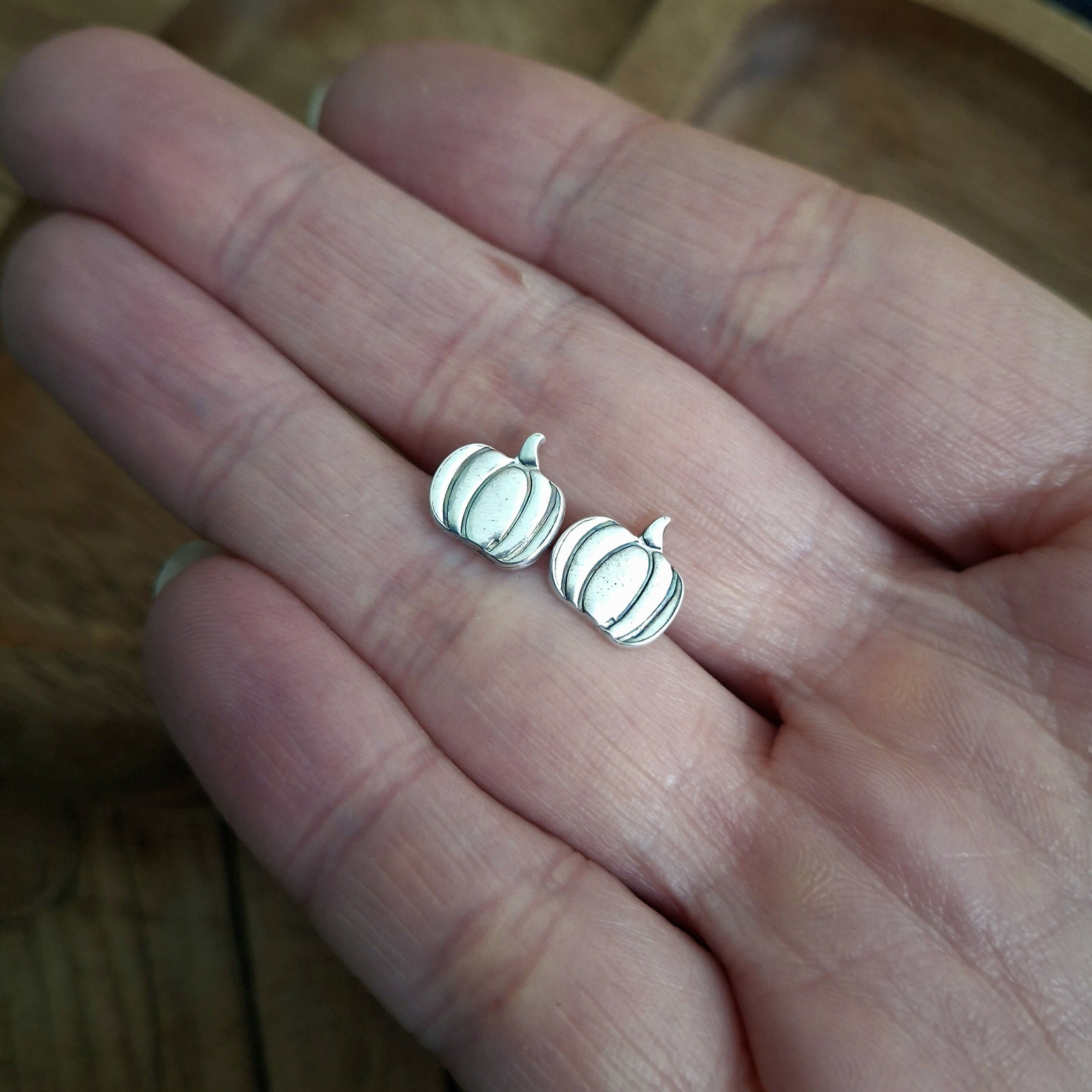 Handmade Silver Pumpkin Earring Studs