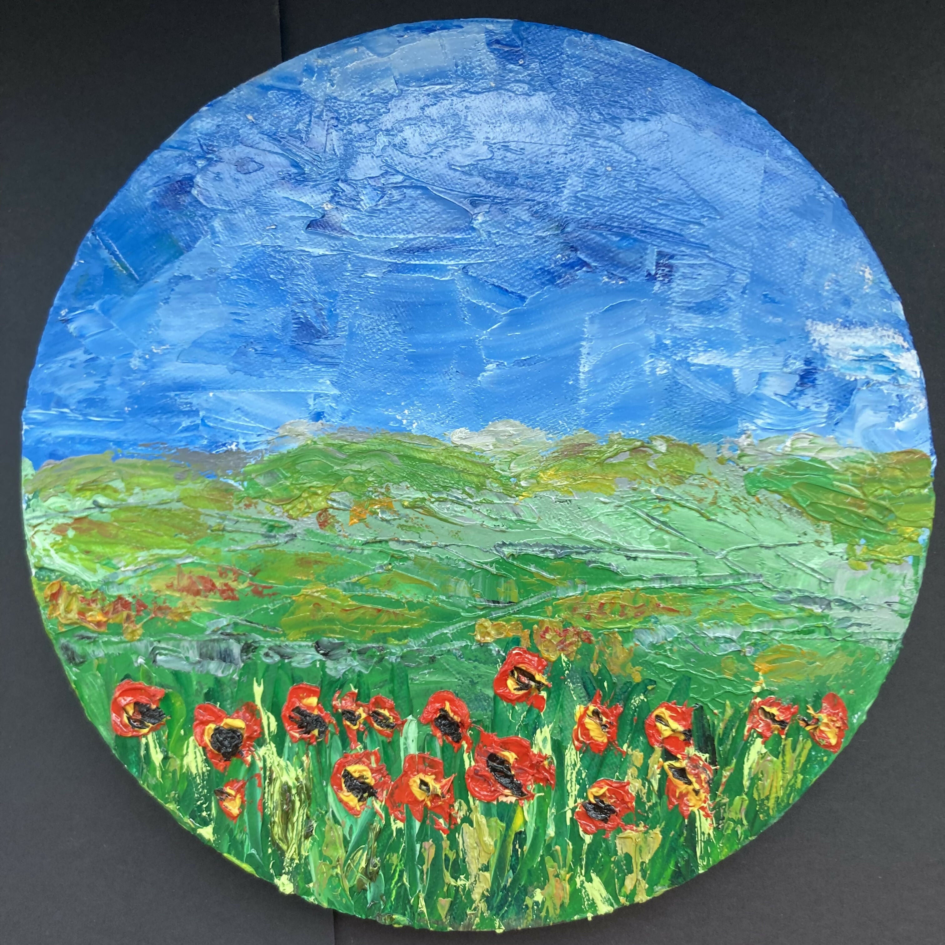 Round Poppies Original Oil Painting On Canvas
