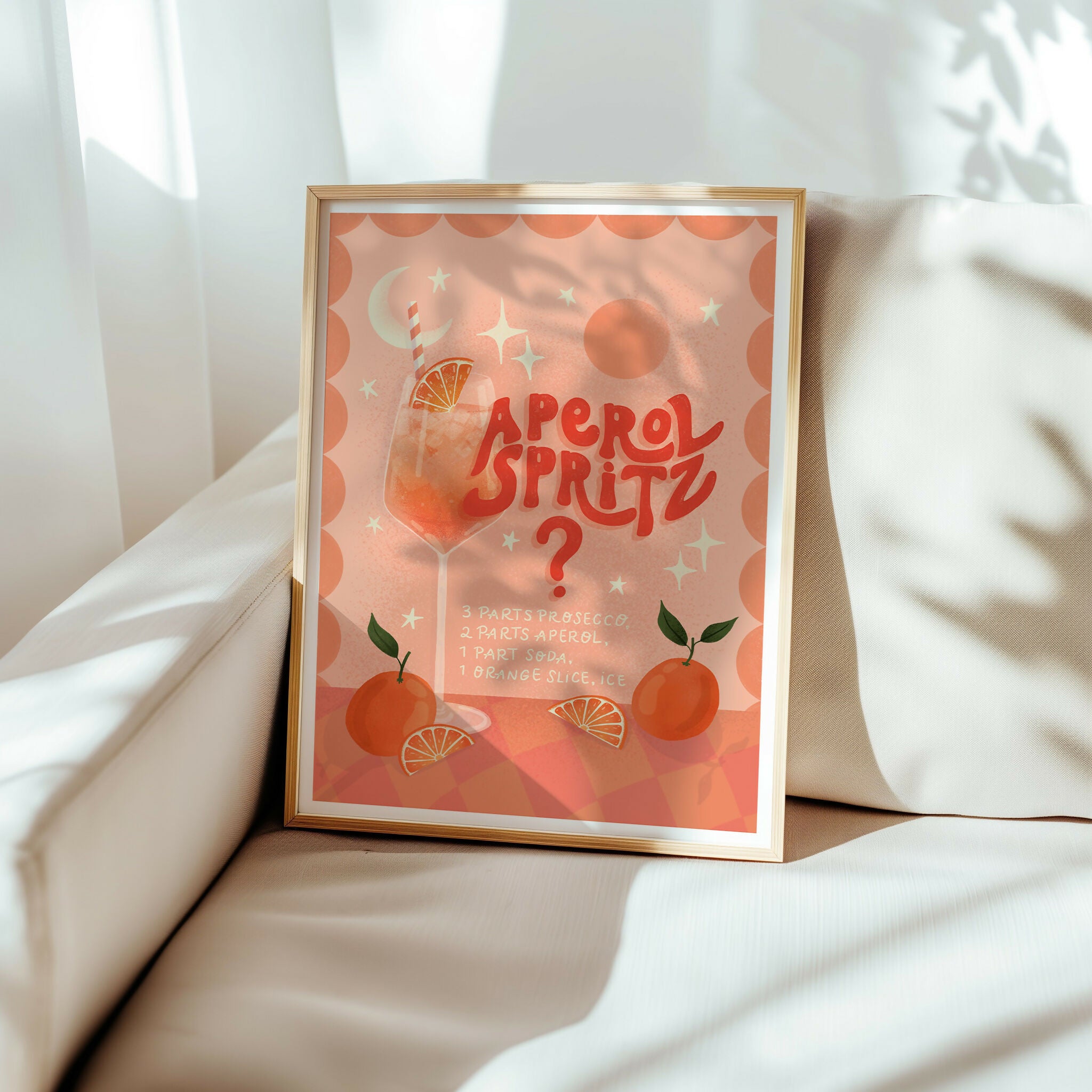 Aperol Spritz Recipe Art Print: Kitchen Cocktail Illustration