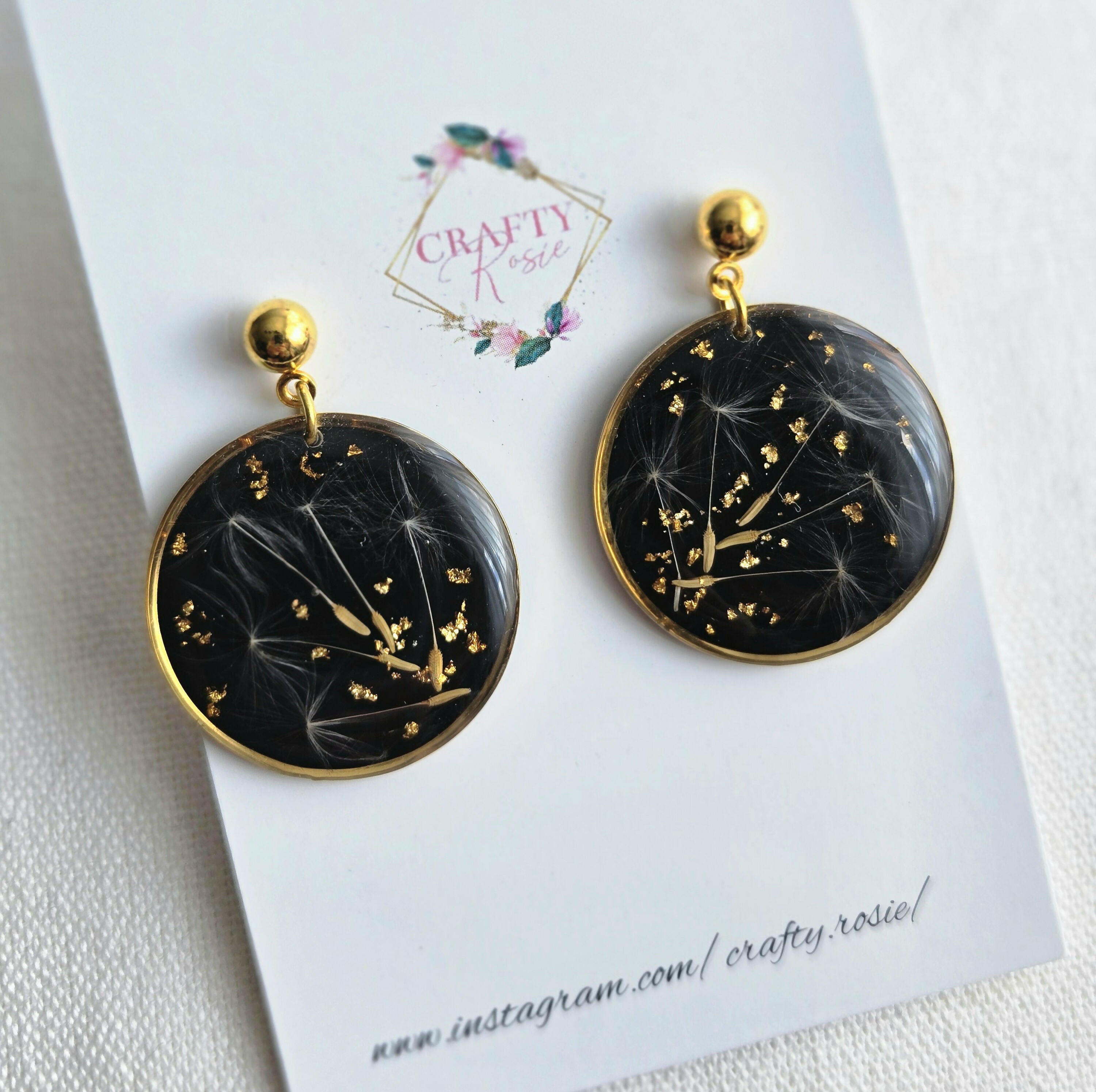 Stainless Steel Real Dried Dandelion Dangle Earrings