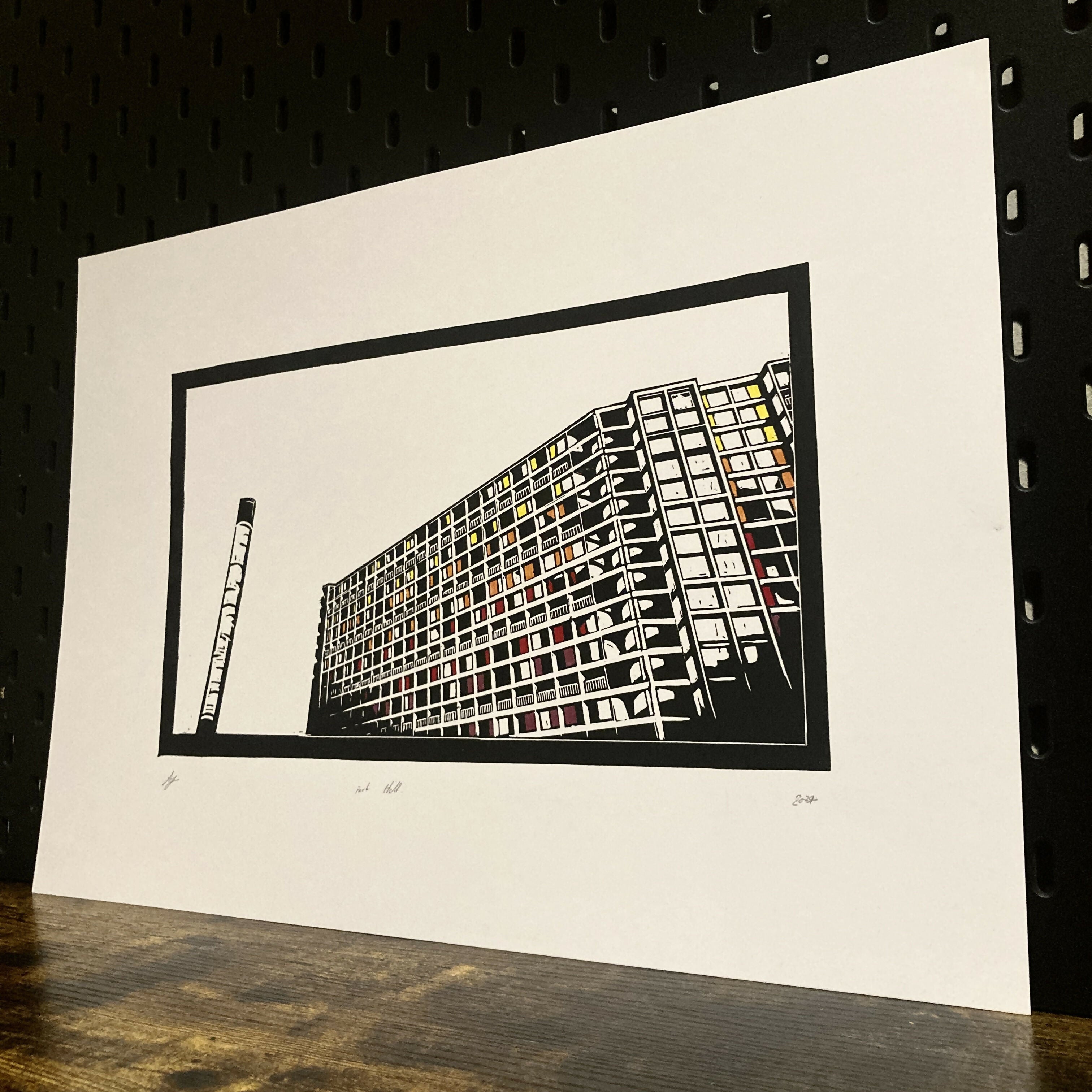 Park Hill flats Sheffield - A3 Hand Carved Lino Print On Card