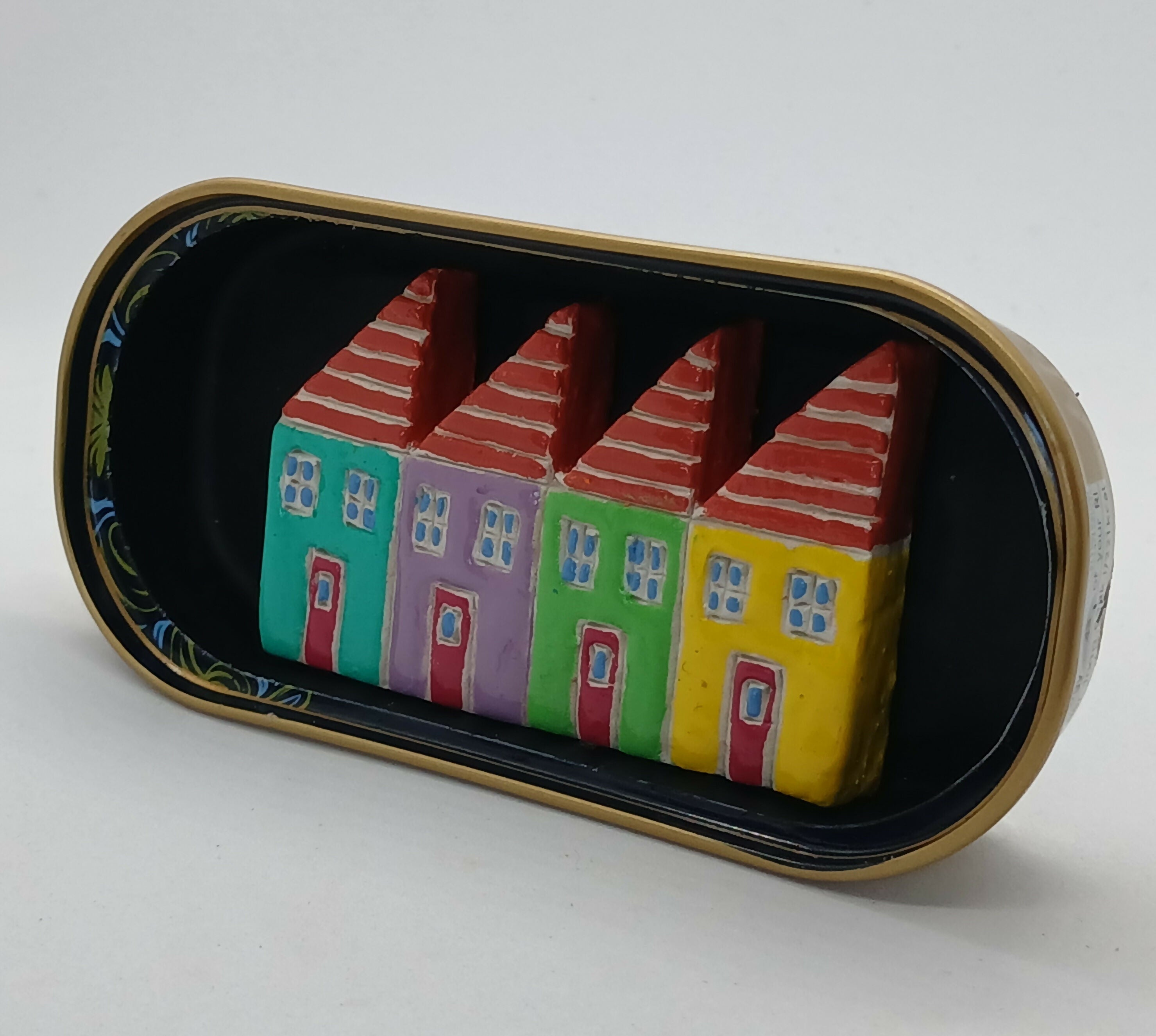 Colourful Slanted Roof Houses Mini Row Tin