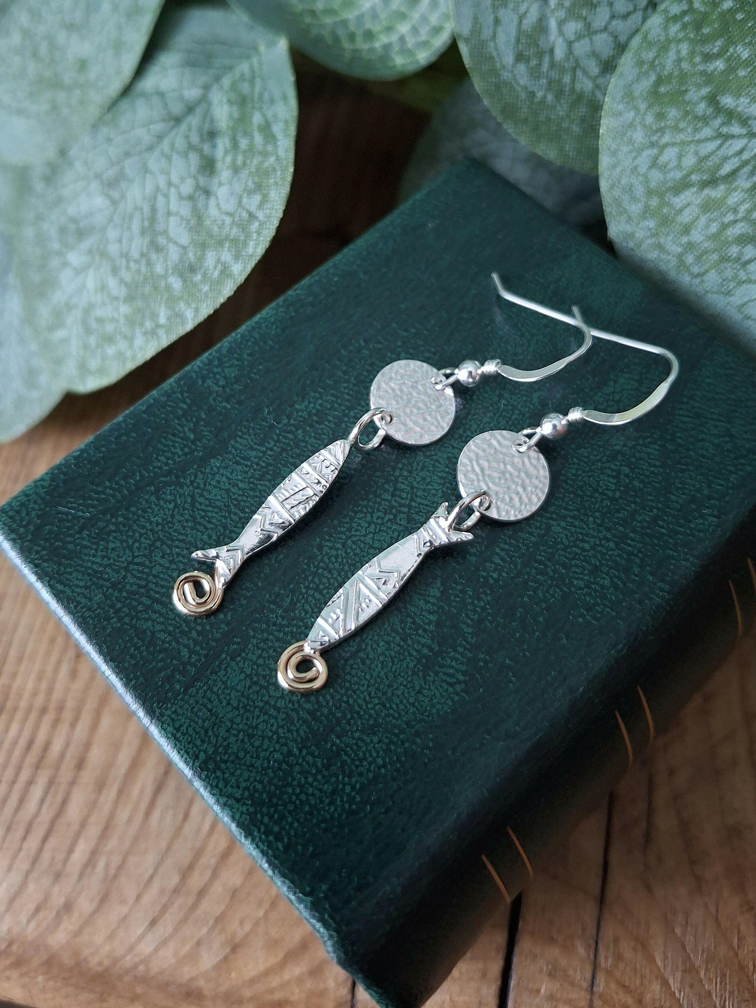 Handmade Silver Fish Earrings With Gold Accents