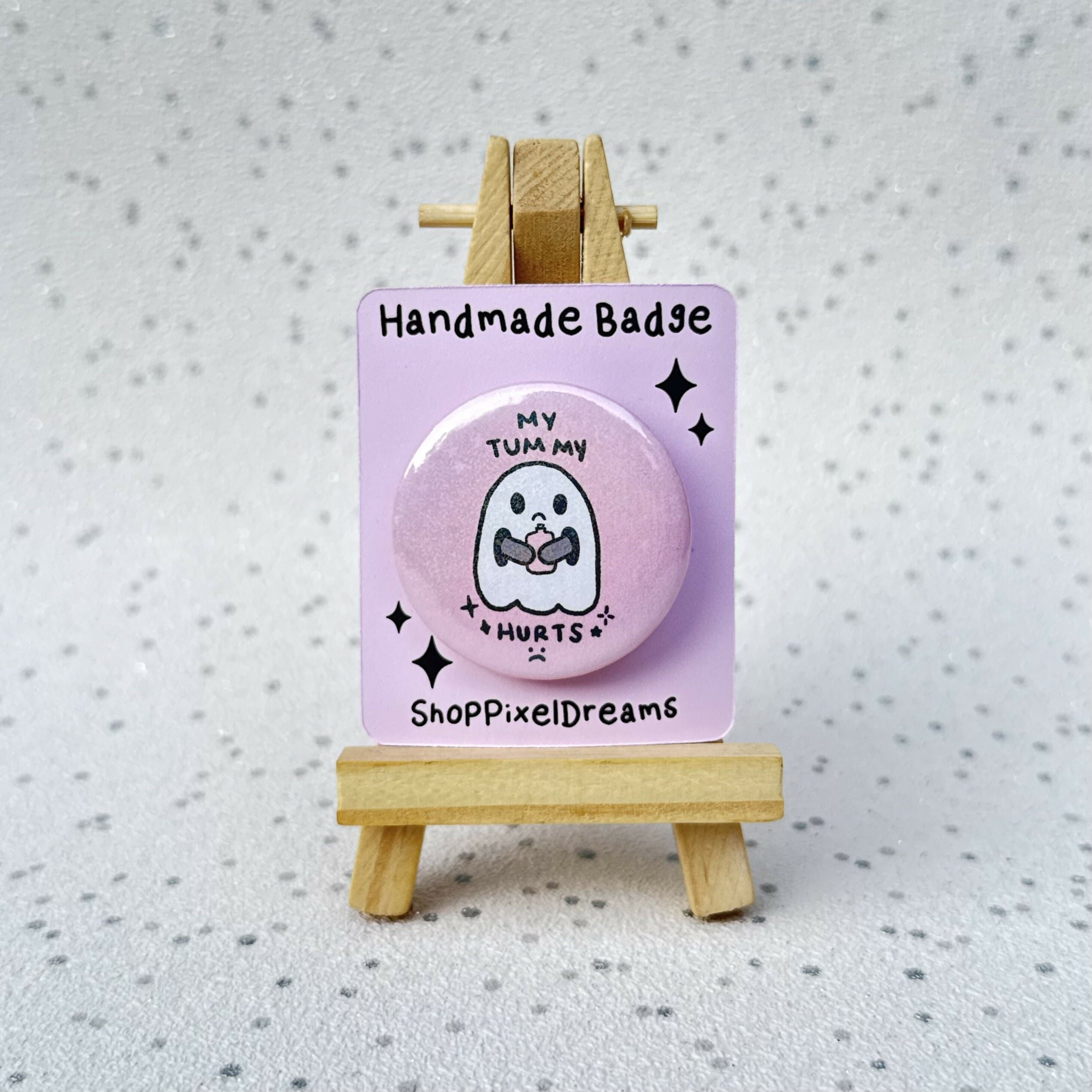 My Tummy Hurts Funny Ghost Sparkly Pin Badge
