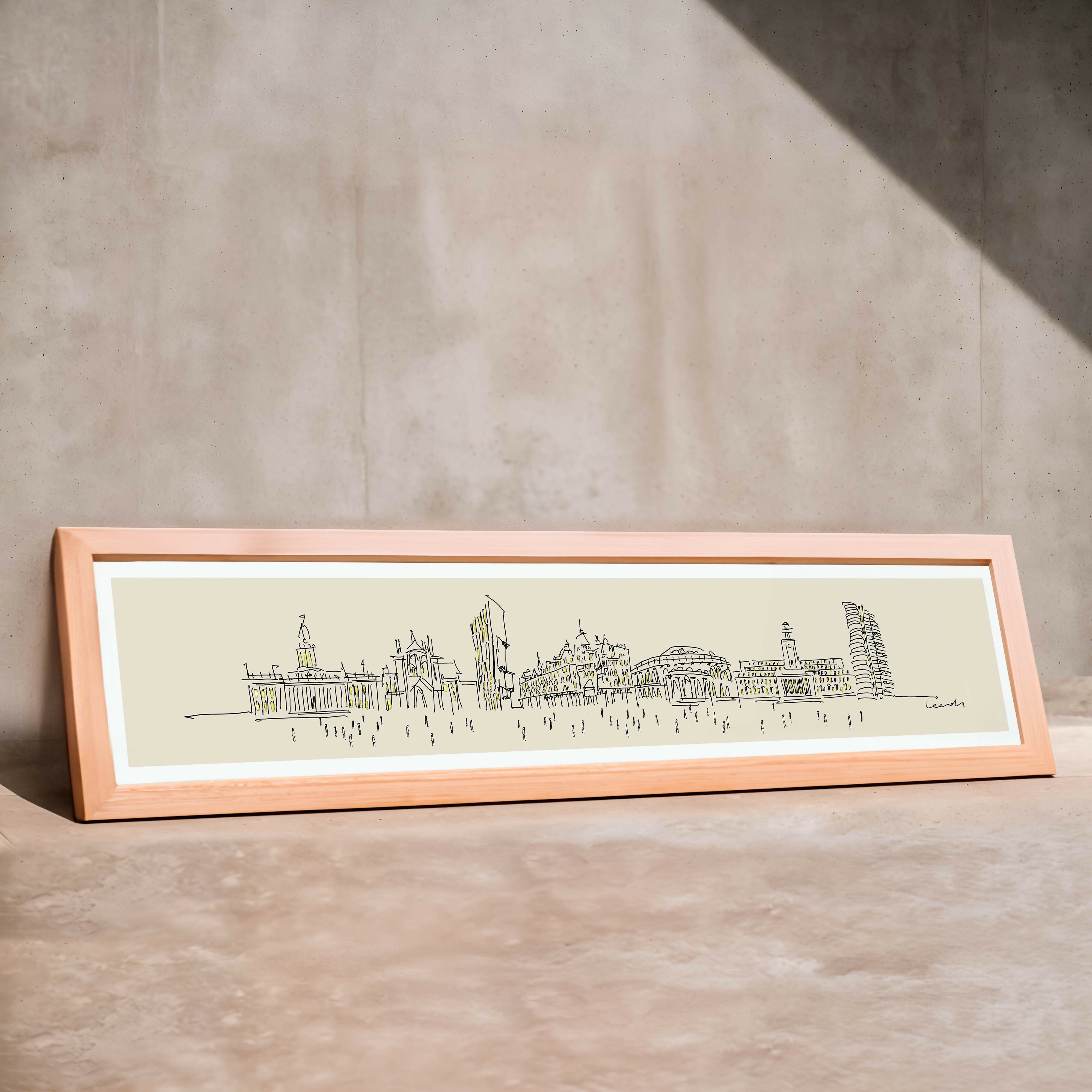 Leeds Skyline Panoramic Gold Details Art Print