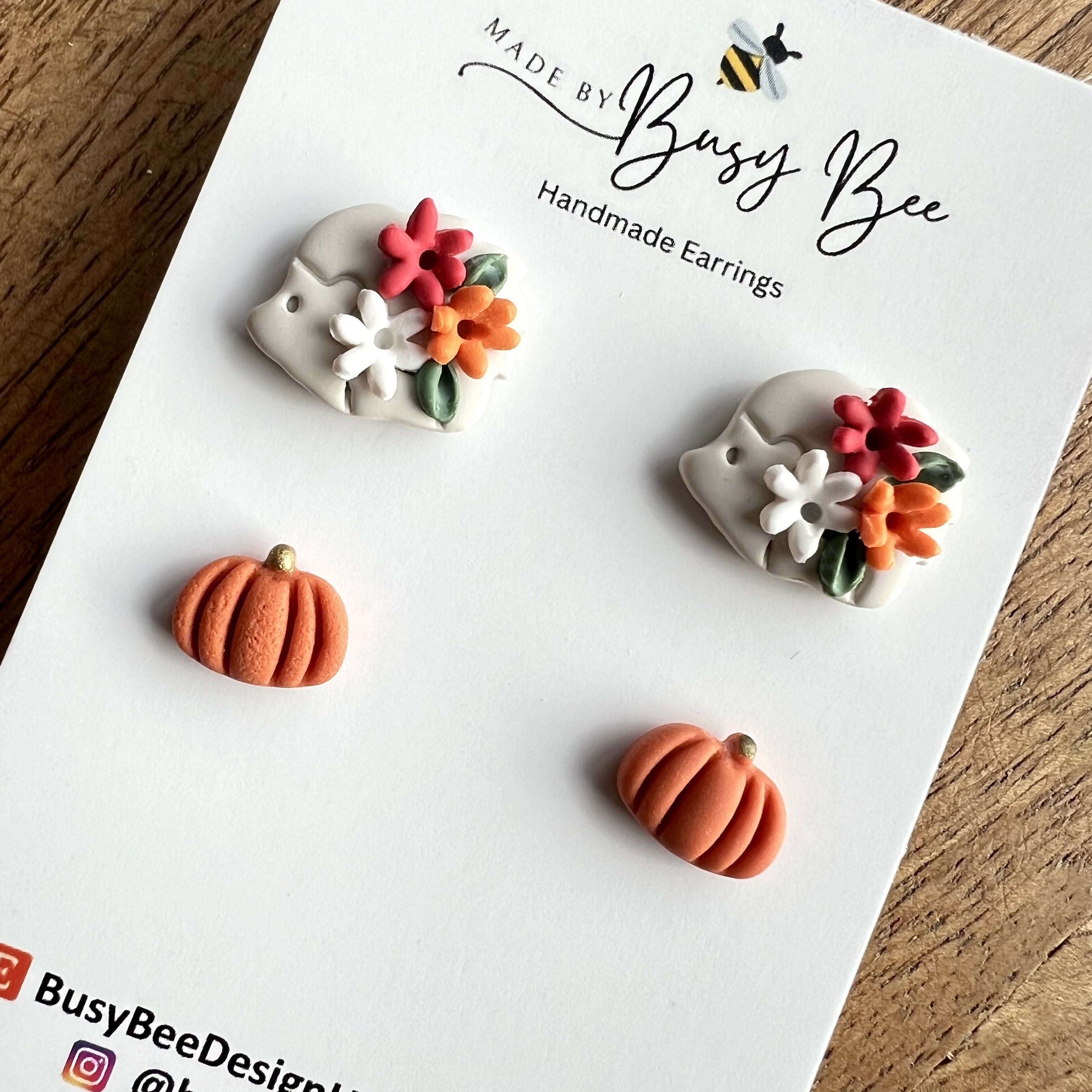 Handmade Autumn Stud Earrings / Set of 2 pairs of Studs / Handmade Polymer Clay Jewellery
