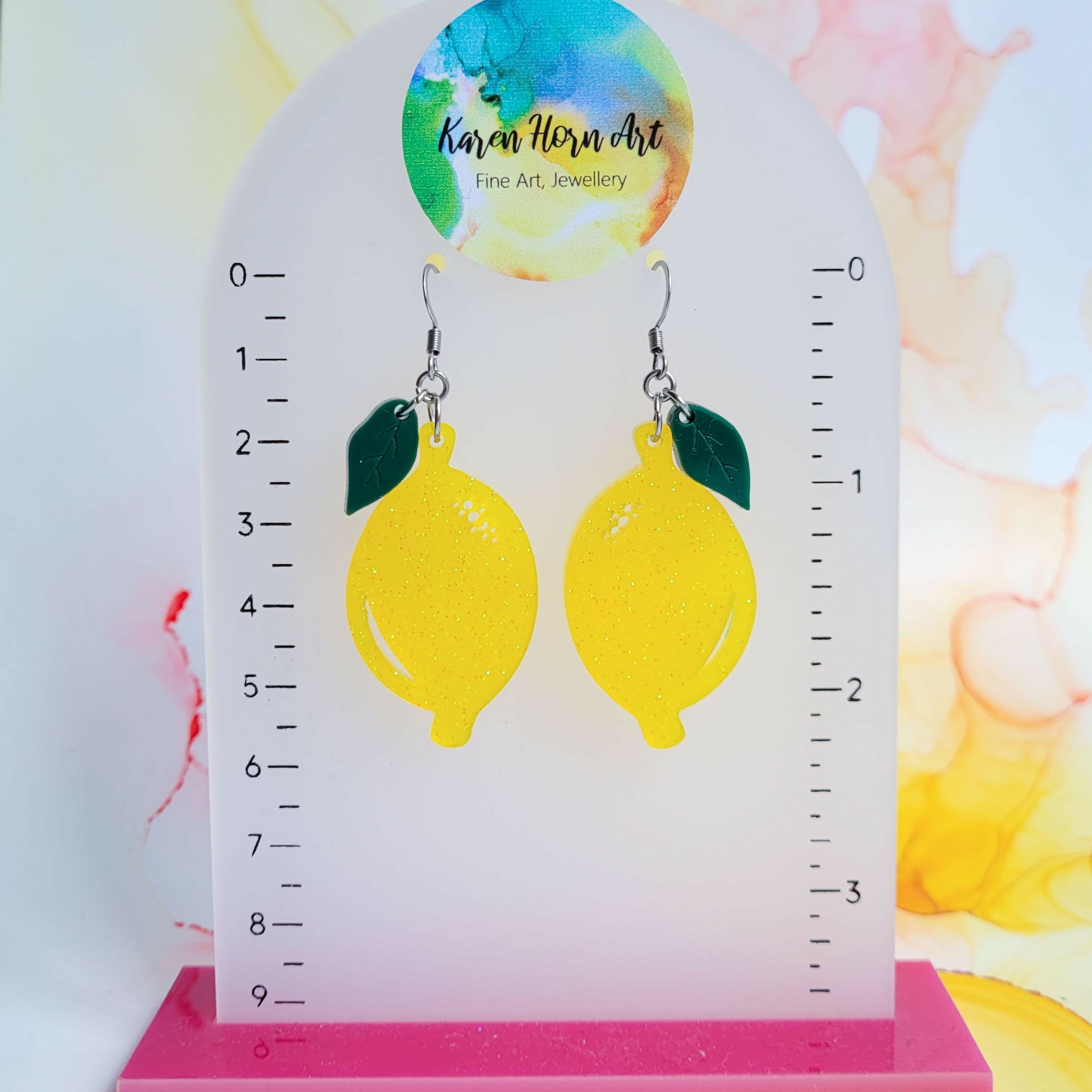Handmade Glitter Yellow Lemon Resin Dangle Earrings