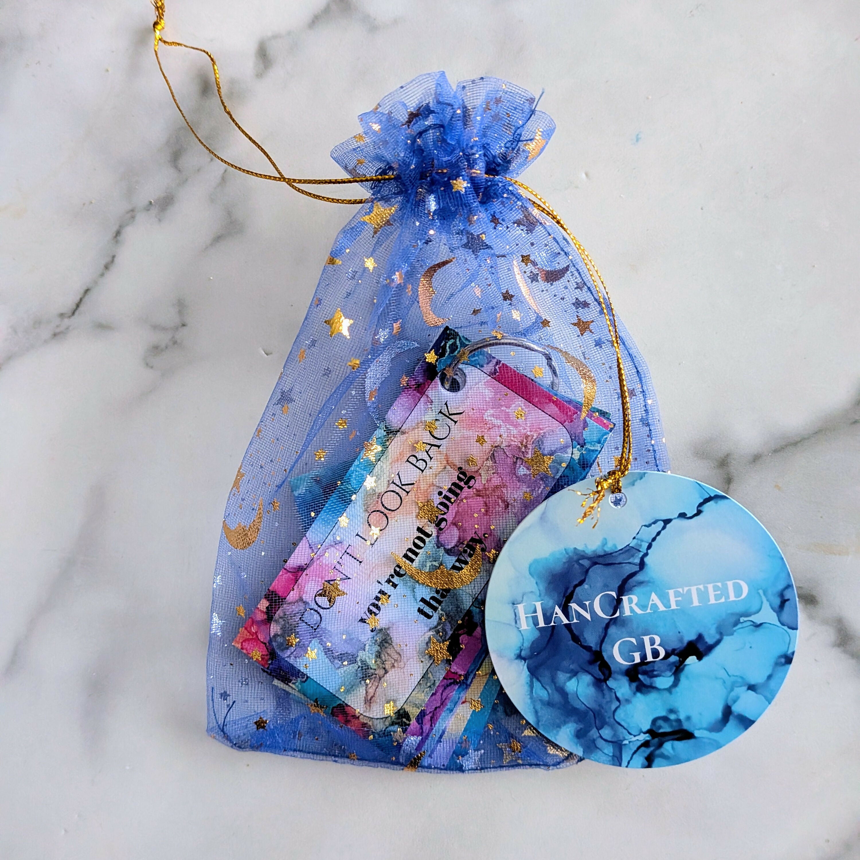 Affirmation Cards Keyring, Marble Alcohol Ink Art