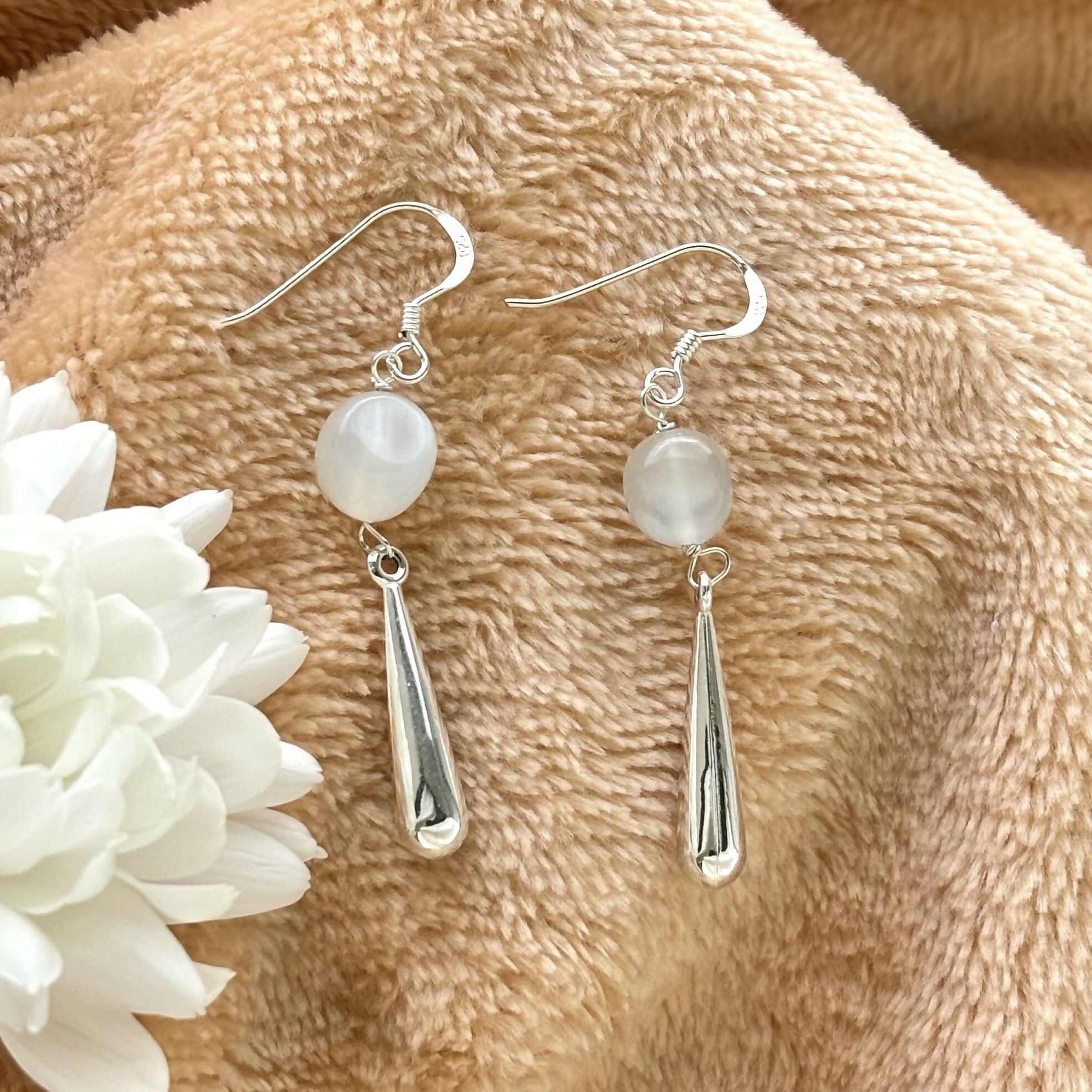 Sterling Silver Moonstone Drop Earrings