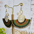 Emerald Green Fan Earrings; Bold Bohemian Macramé & Gold Wire-Art Statement Earrings