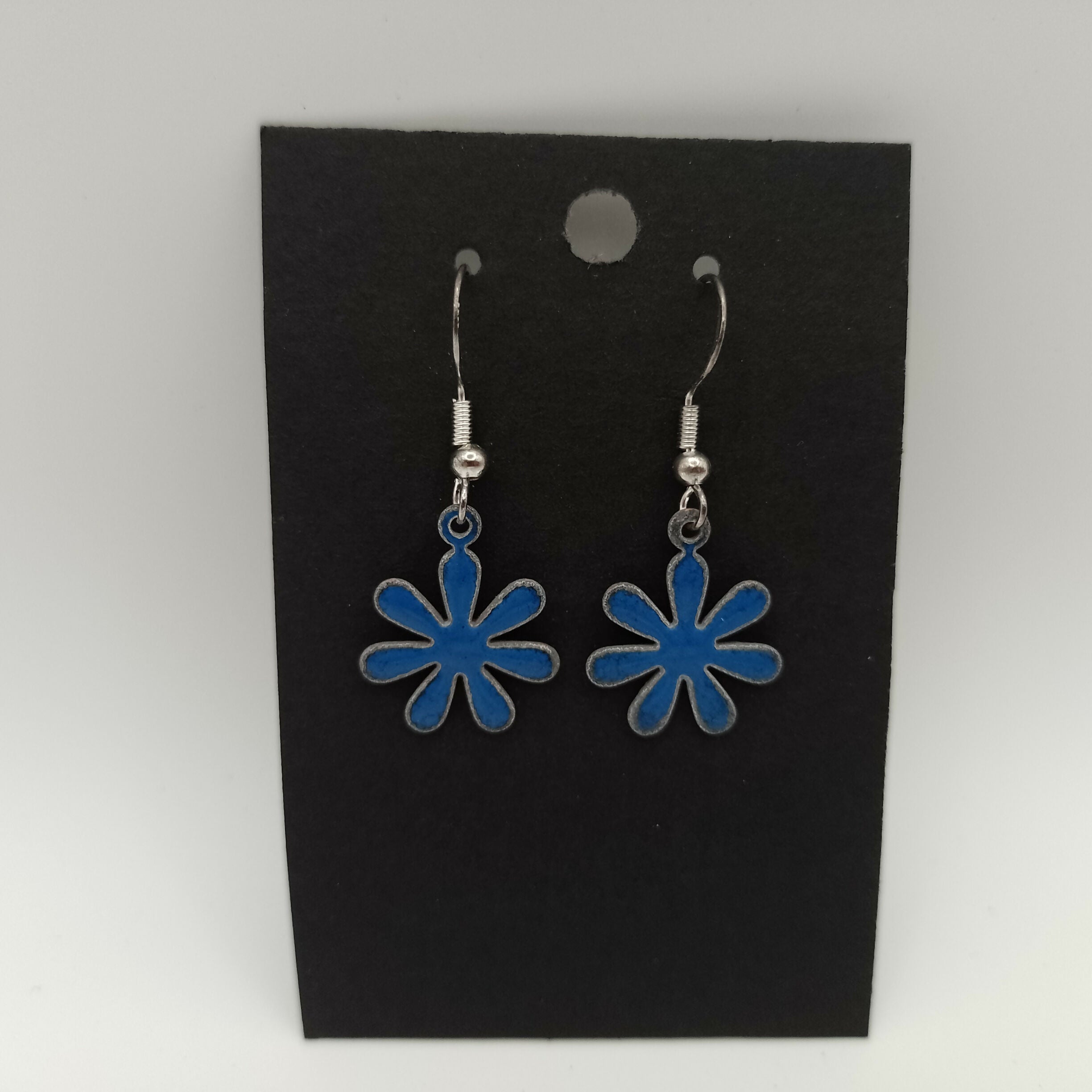 Dark Blue Flower Enamel Earrings